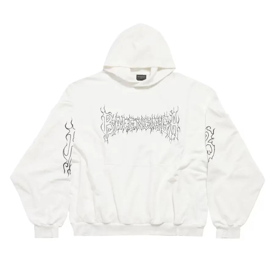 BALENCIAGA Logo-print Darkwave Round Hoodie Oversized in White
