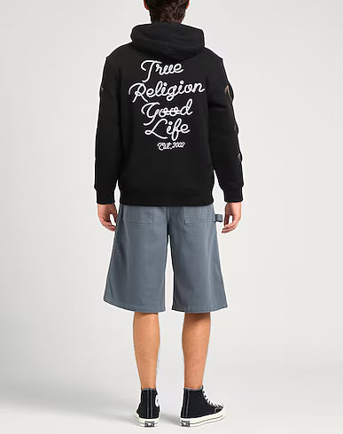 True Religion Zip Hoodie Rainbow Embro Black