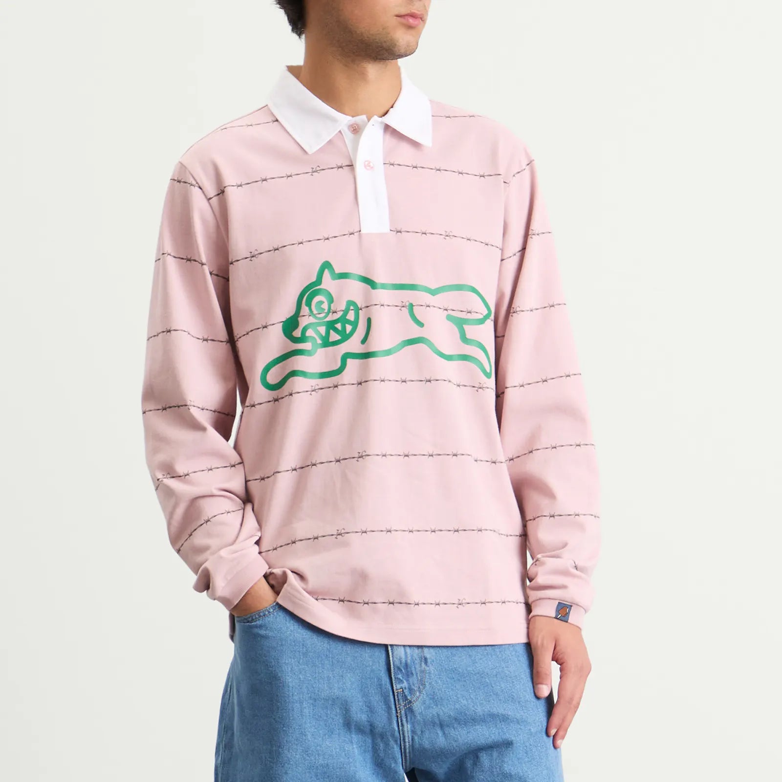 Icecream Barbed Wire Running Dog Rugby Shirt Pale Pink