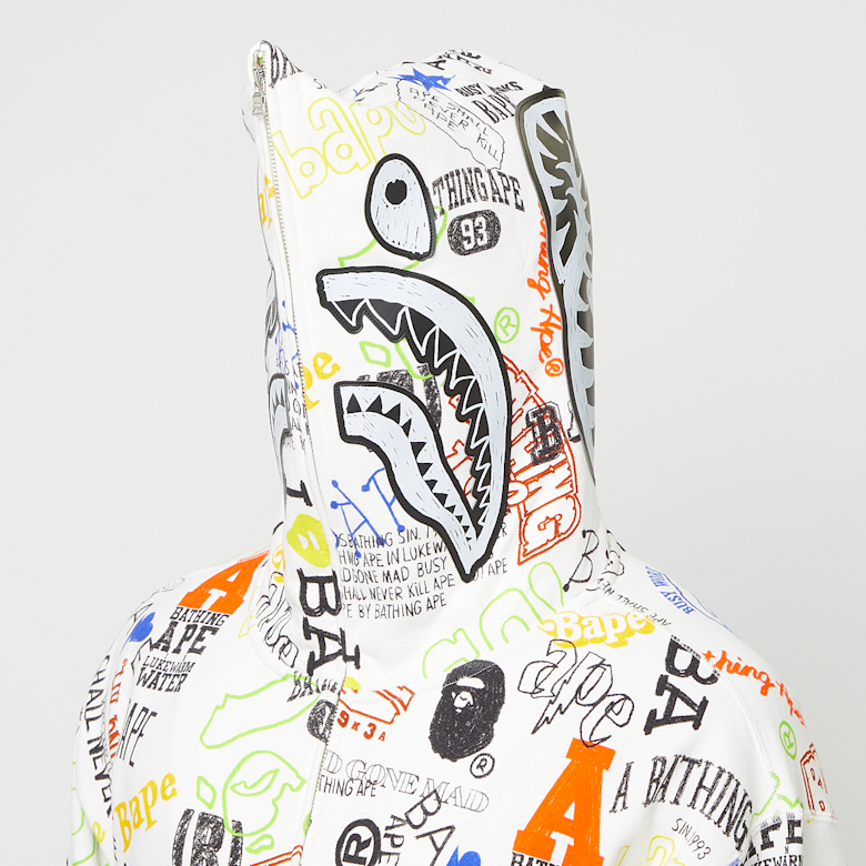 A Bathing Ape BAPE Shark Zip Hoodie Hand Draw White