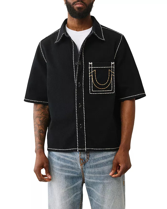 True Religion Super T Oversized Fit Denim Shirt Black