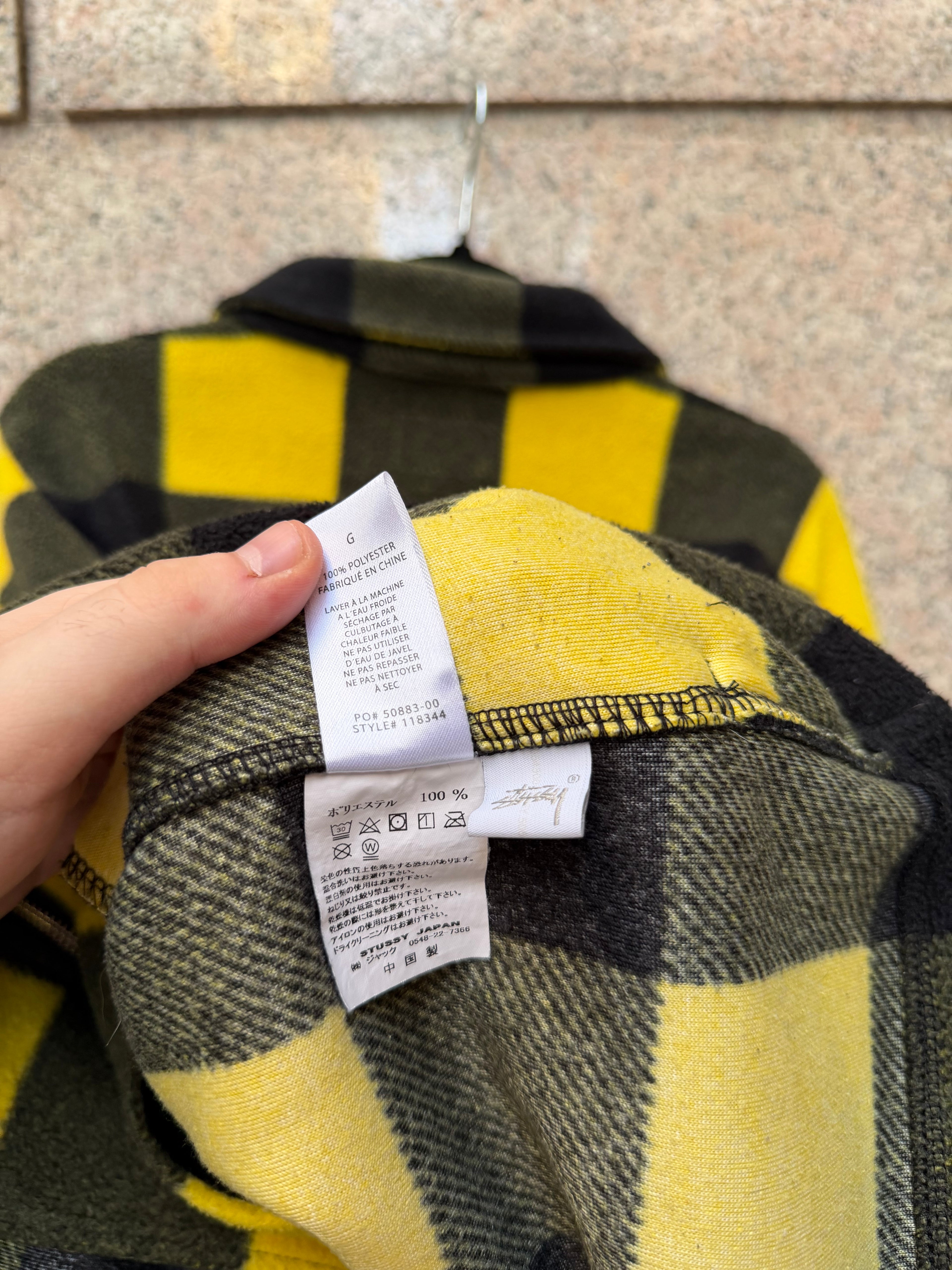 Stussy Jacket Pile Zip Yellow Check Green- L (USED)