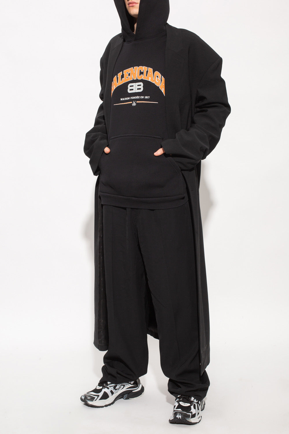 BALENCIAGA Logo-print Jersey Hoodie In Black Orange White