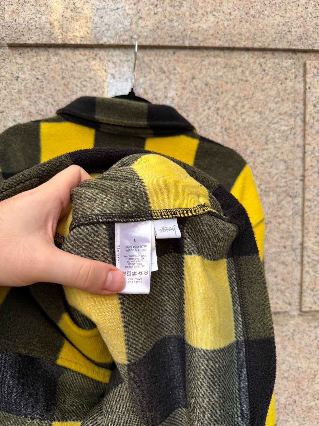 Stussy Jacket Pile Zip Yellow Check Green- L (USED)