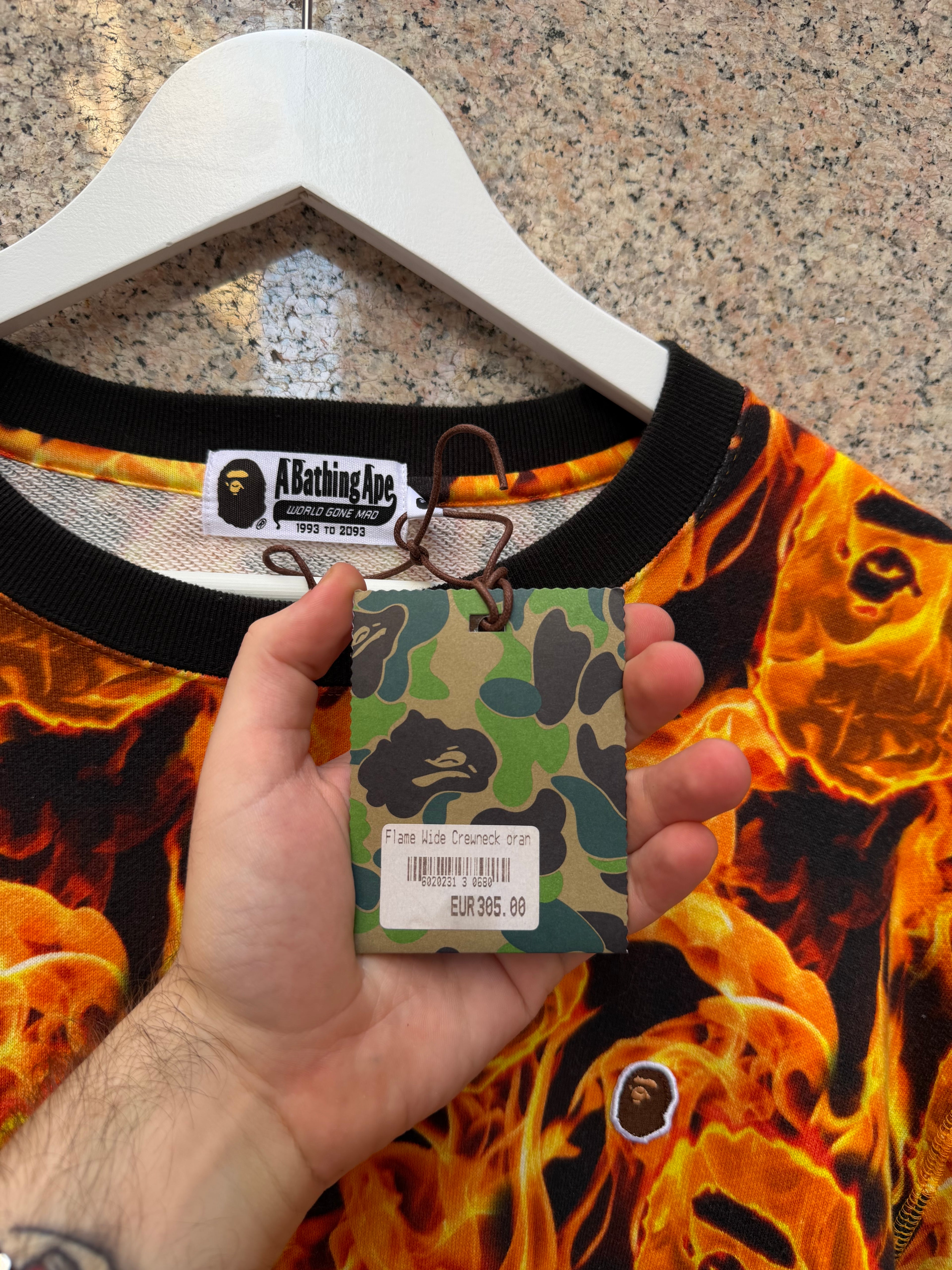 A Bathing Ape Bape Flame Wide Crewneck - XL (USED)