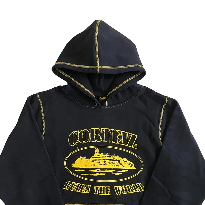 Corteiz Alcatraz Contrast Hoodie Black Yellow
