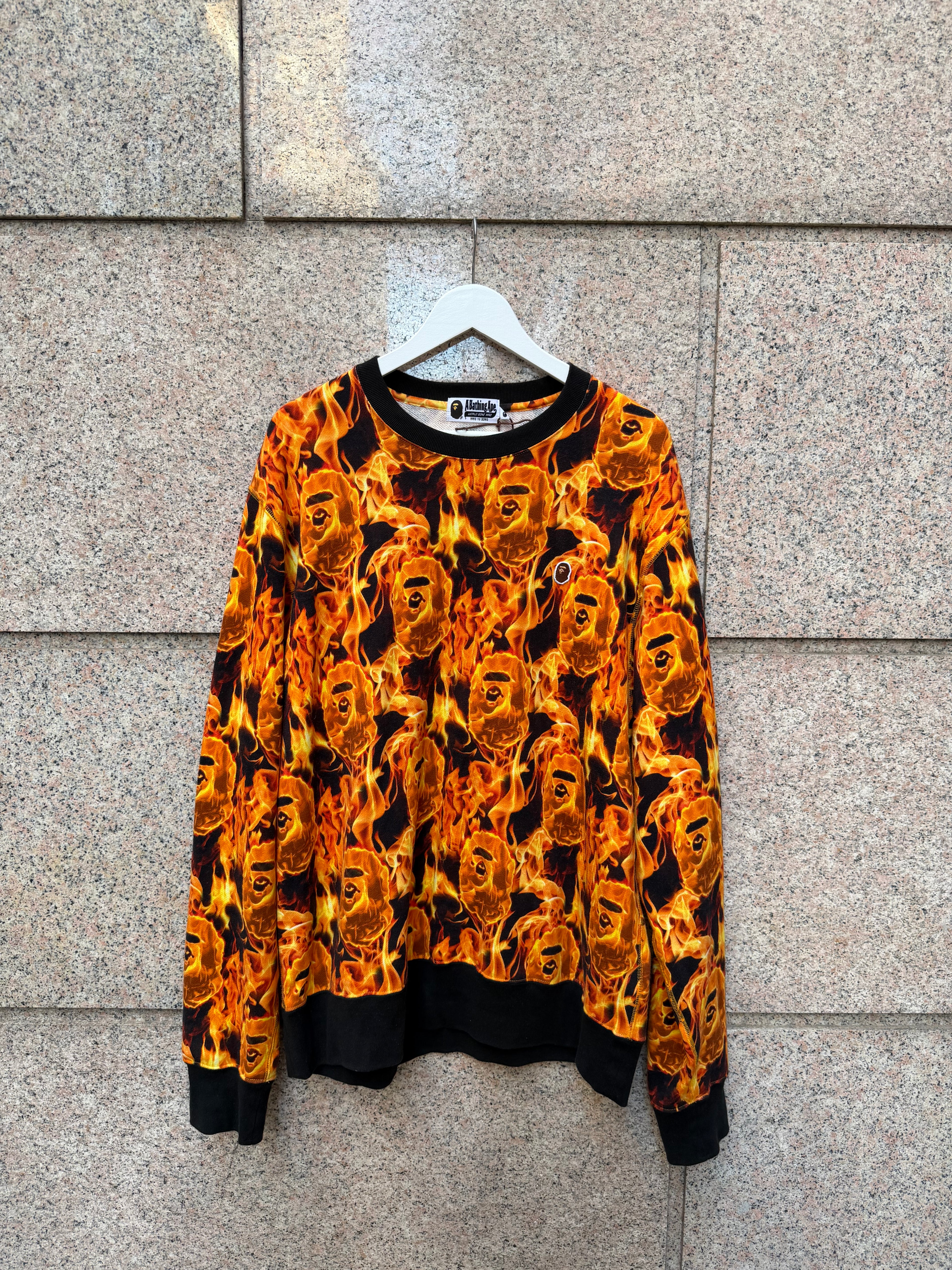 A Bathing Ape Bape Flame Wide Crewneck - XL (USED)