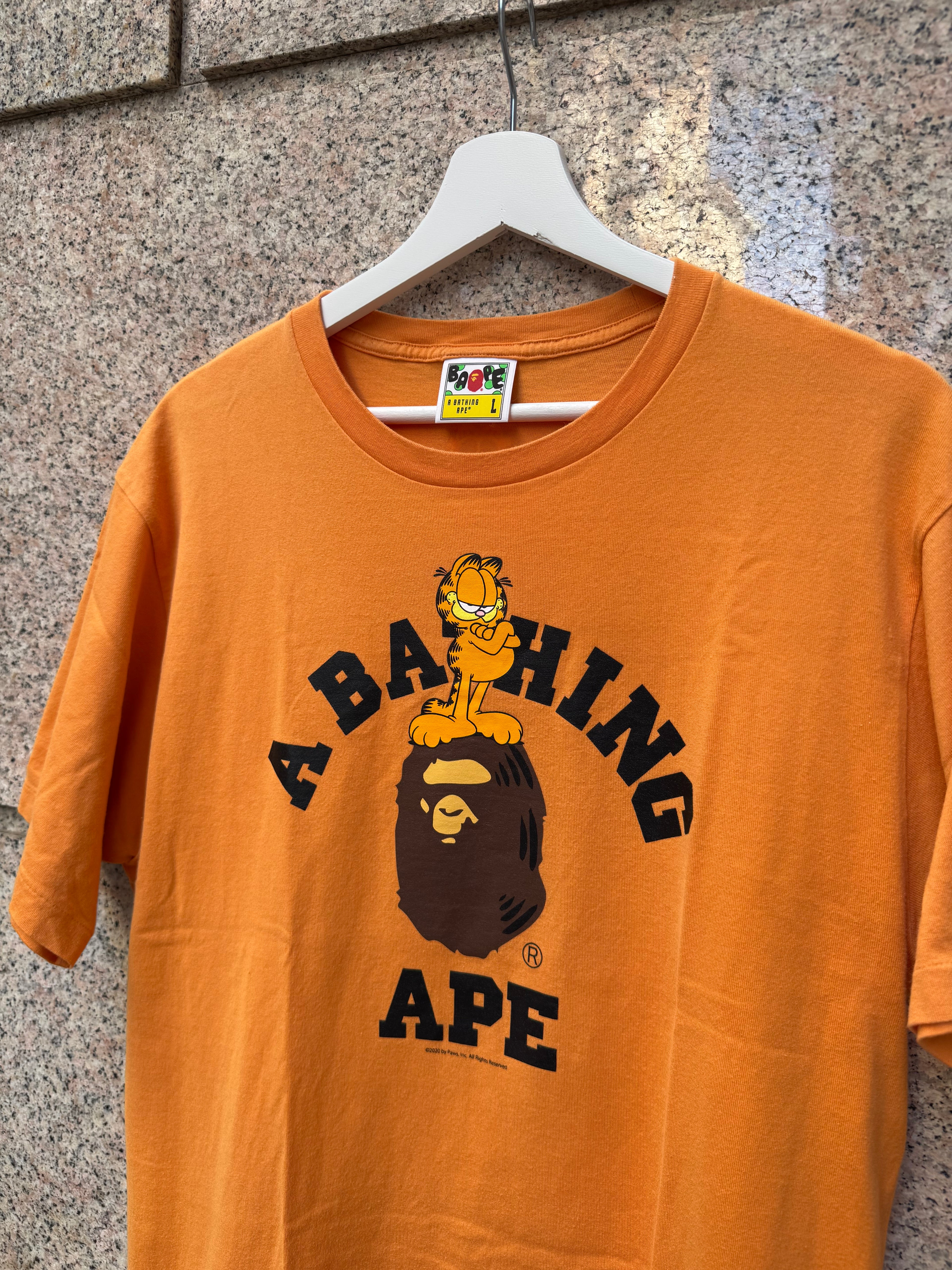 A Bathing Ape Bape X Garfield Orange Tee - L (USED)
