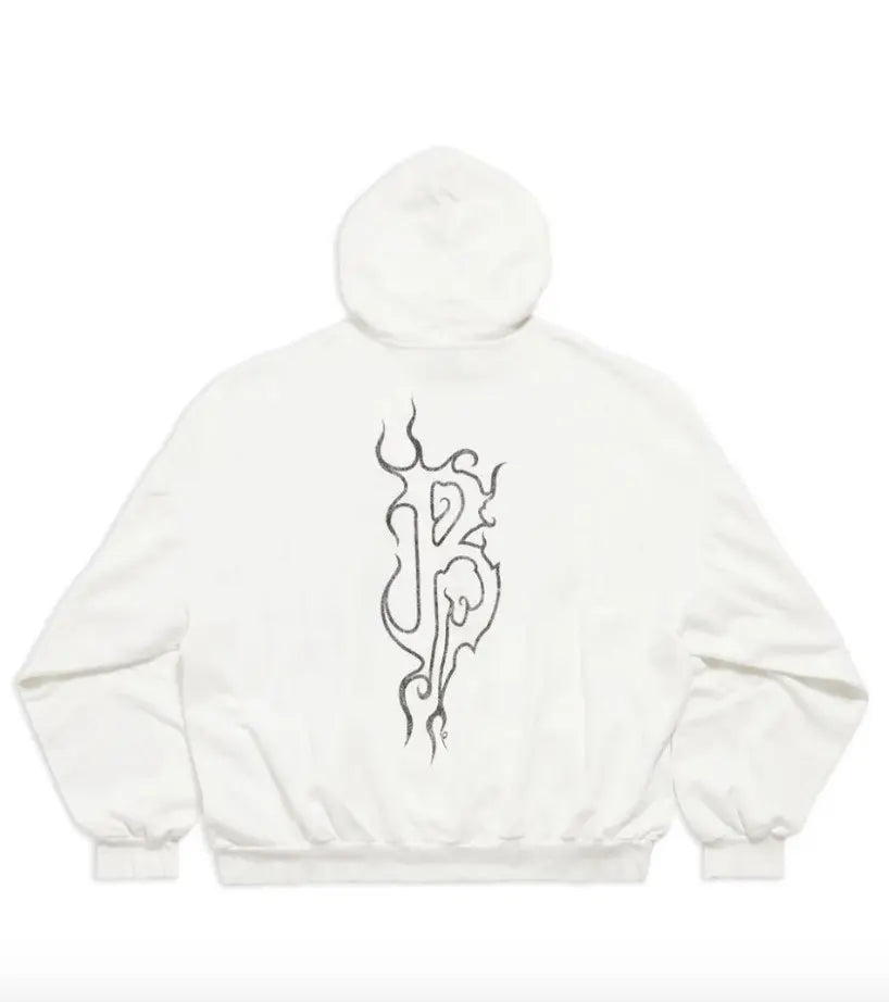BALENCIAGA Logo-print Darkwave Round Hoodie Oversized in White