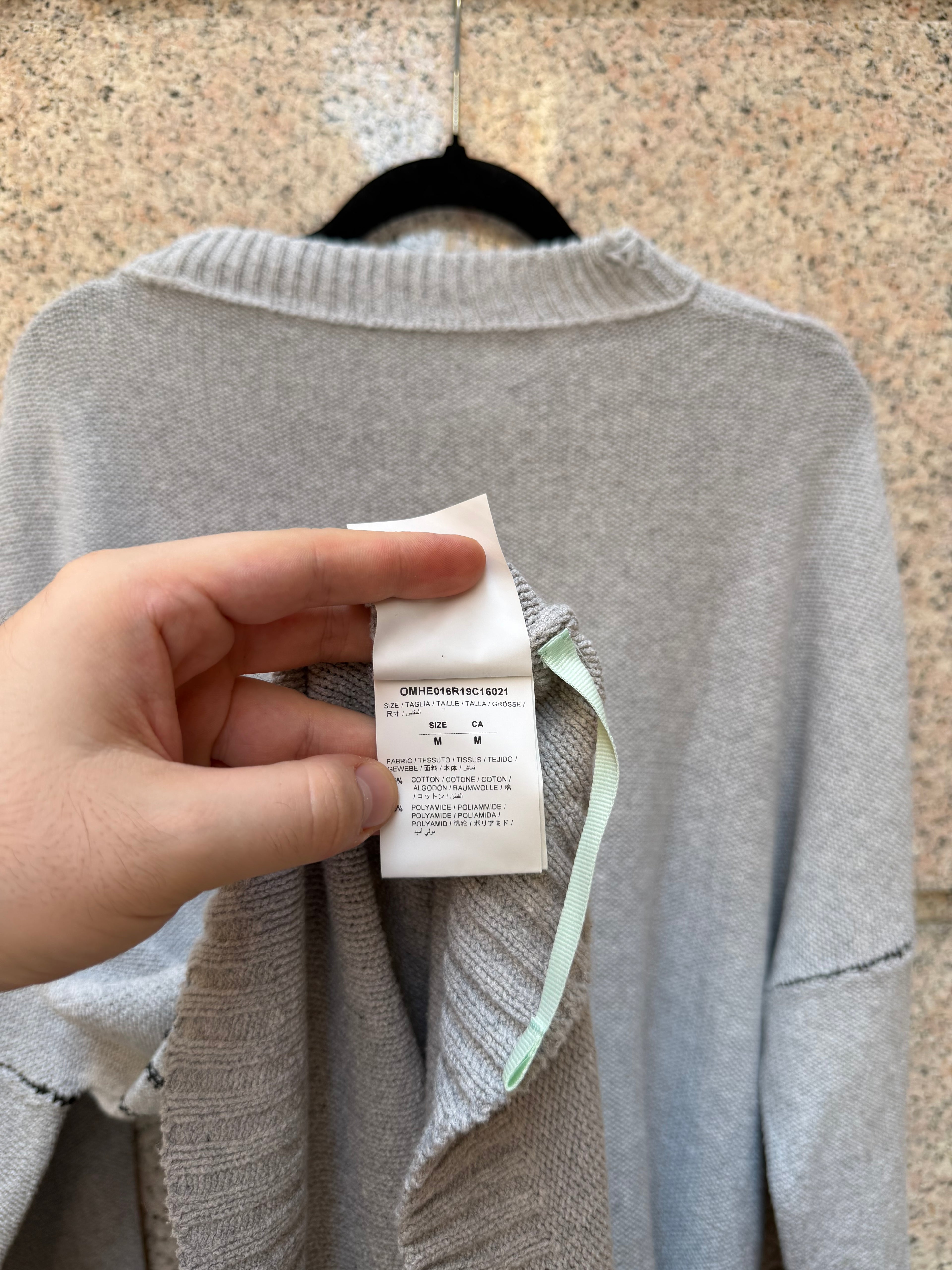 Off-White Distressed Logo Intarsia Sweater Grey - M (USED)