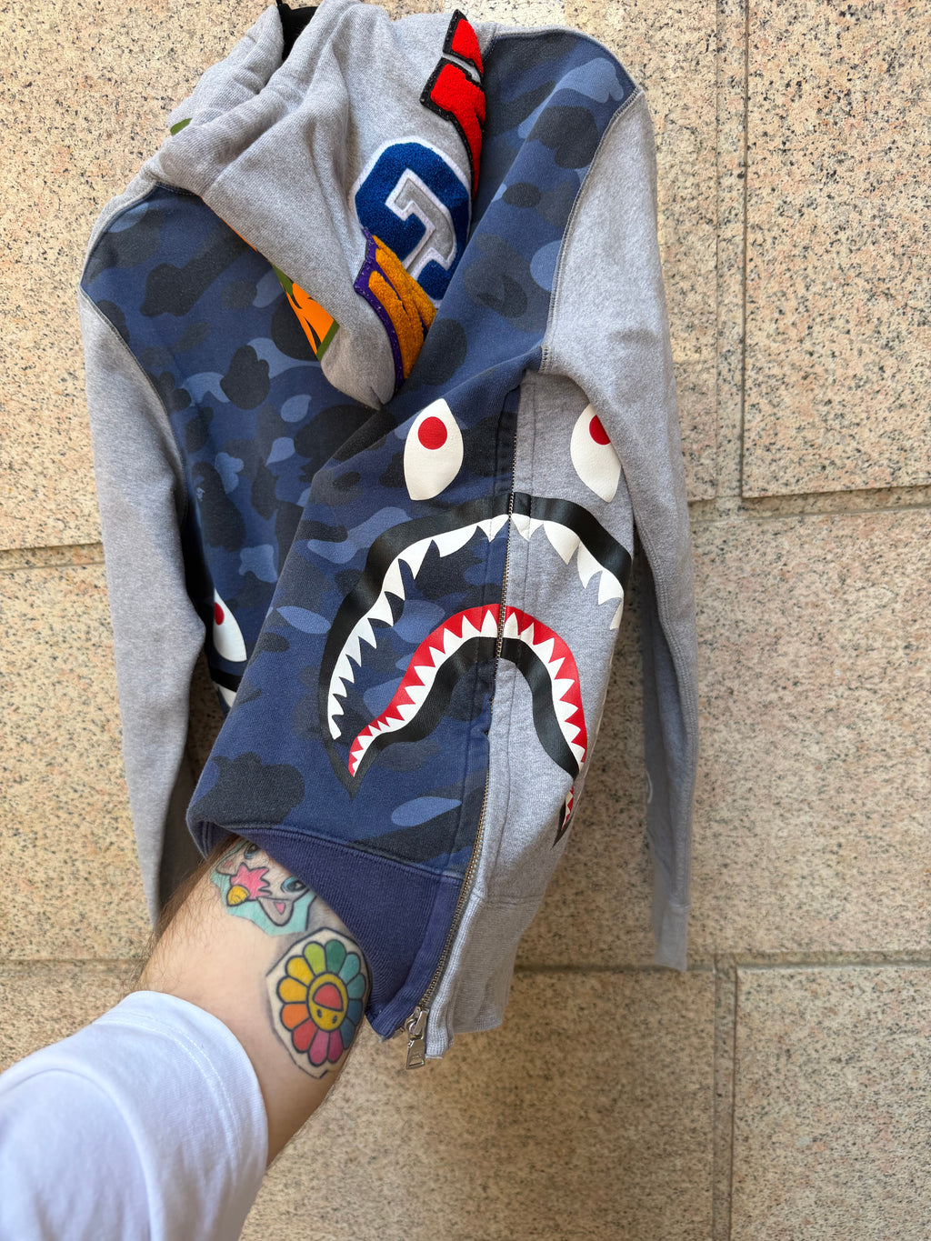 A Bathing Ape Bape Camo Hoodie Blue Grey Shark - M (USED)