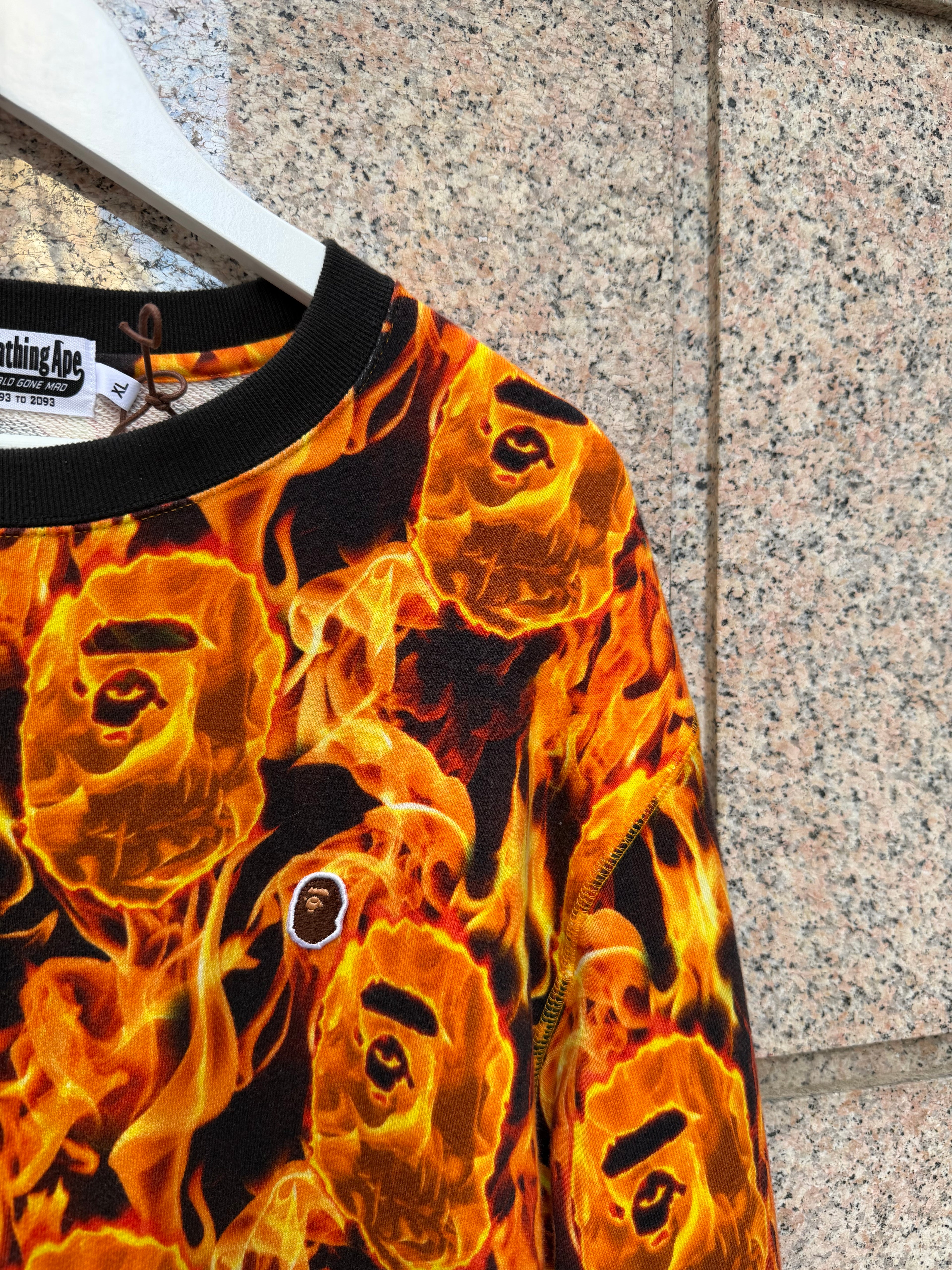 A Bathing Ape Bape Flame Wide Crewneck - XL (USED)