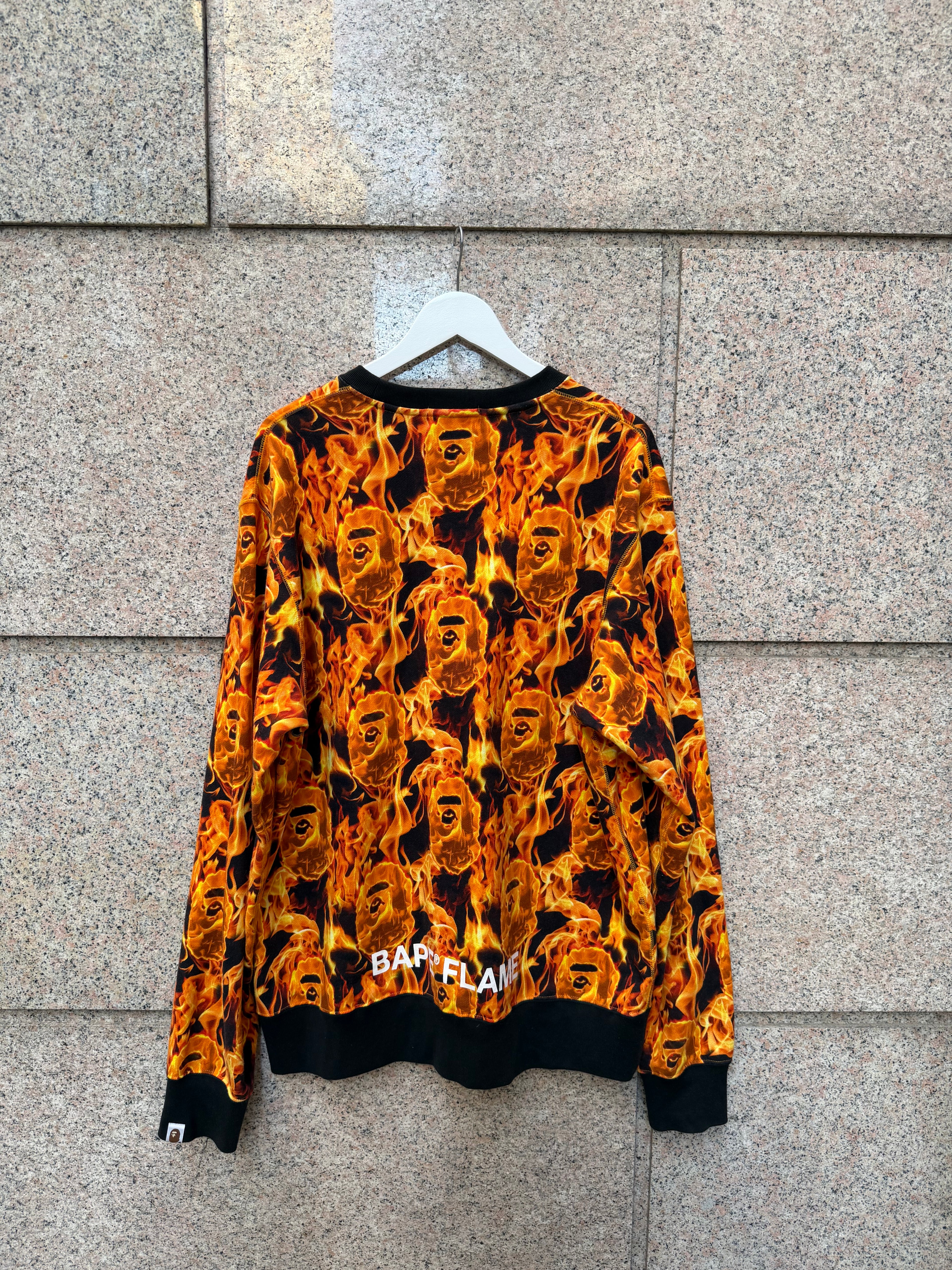 A Bathing Ape Bape Flame Wide Crewneck - XL (USED)