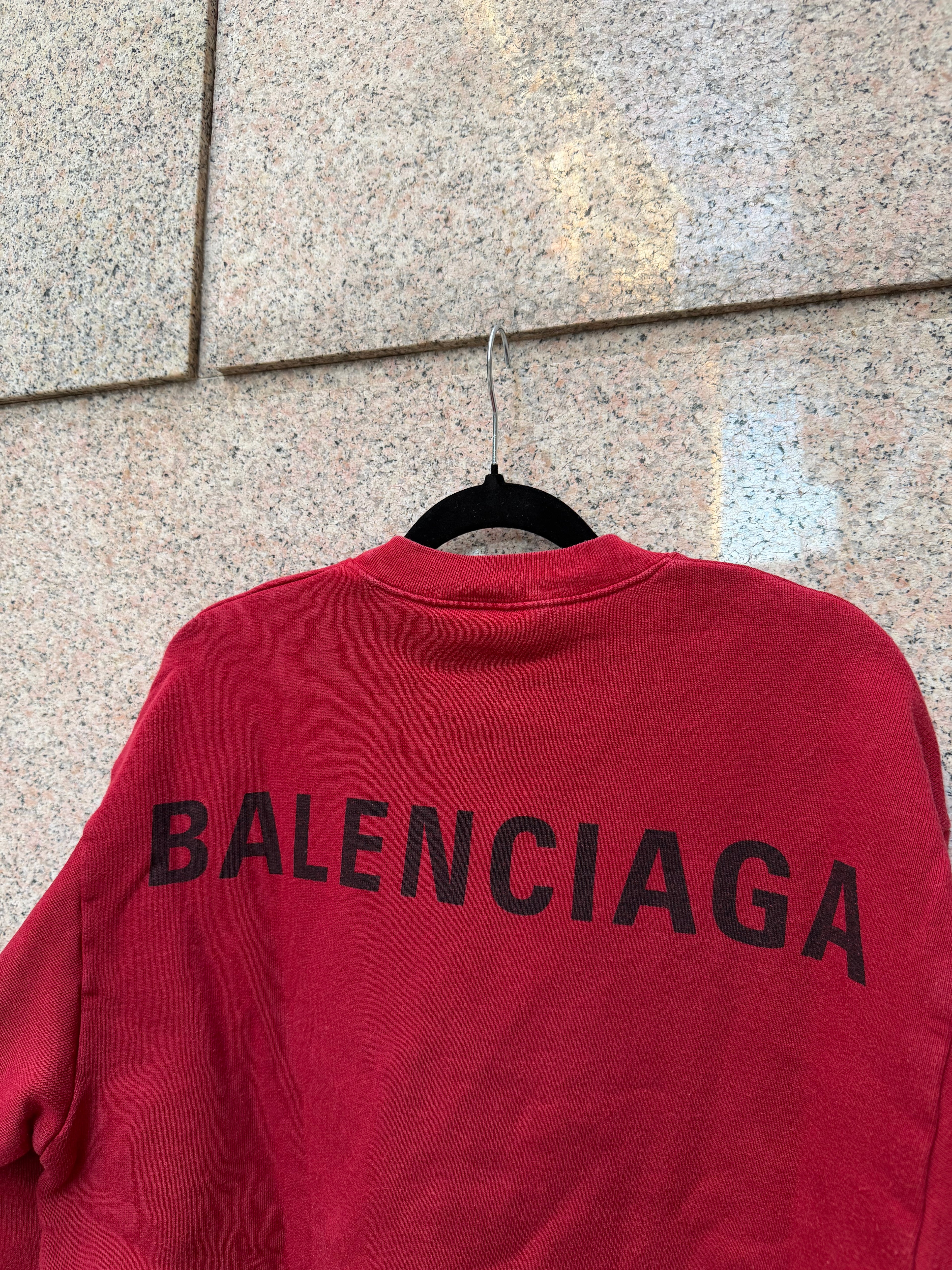 Balenciaga Crewneck Red Black Logo Back - S (USED)