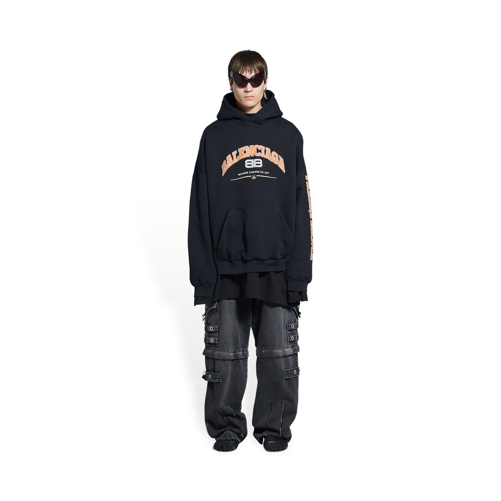 BALENCIAGA Logo-print Jersey Hoodie In Black Orange White