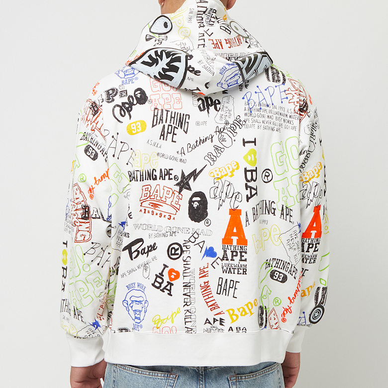 A Bathing Ape BAPE Shark Zip Hoodie Hand Draw White
