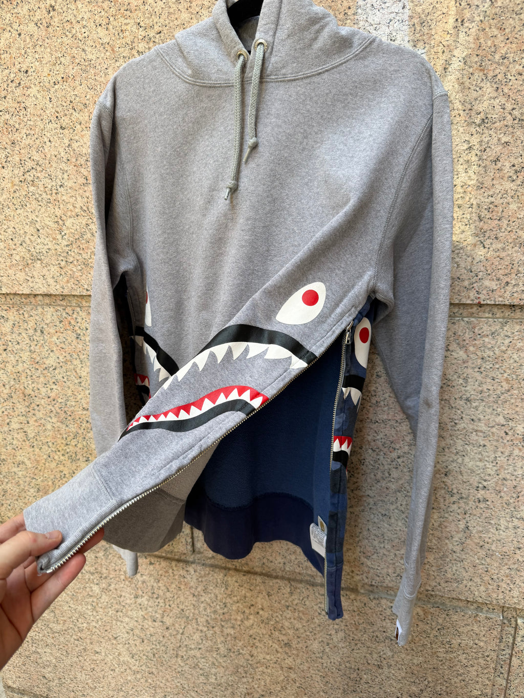 A Bathing Ape Bape Camo Hoodie Blue Grey Shark - M (USED)