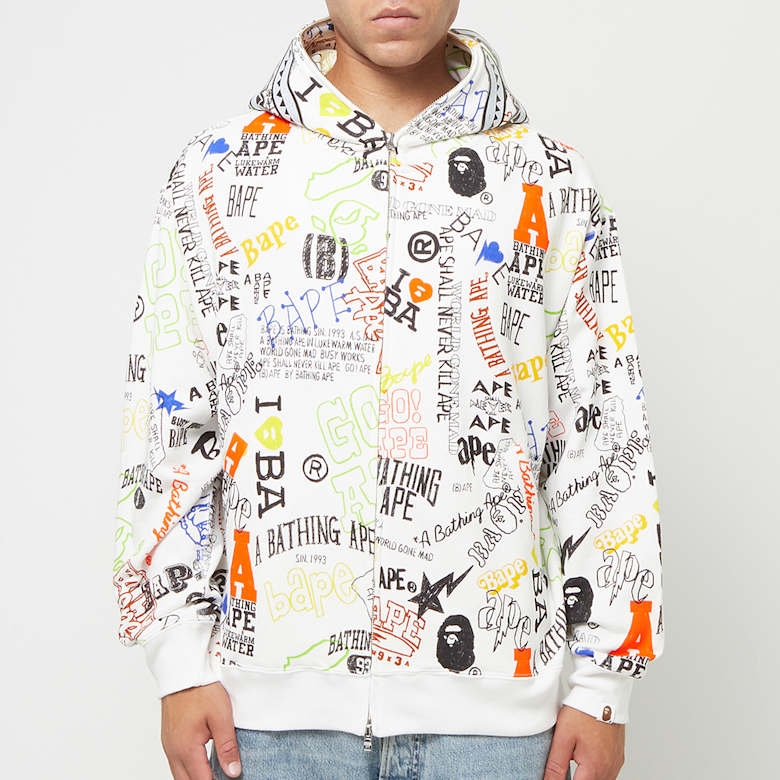 A Bathing Ape BAPE Shark Zip Hoodie Hand Draw White