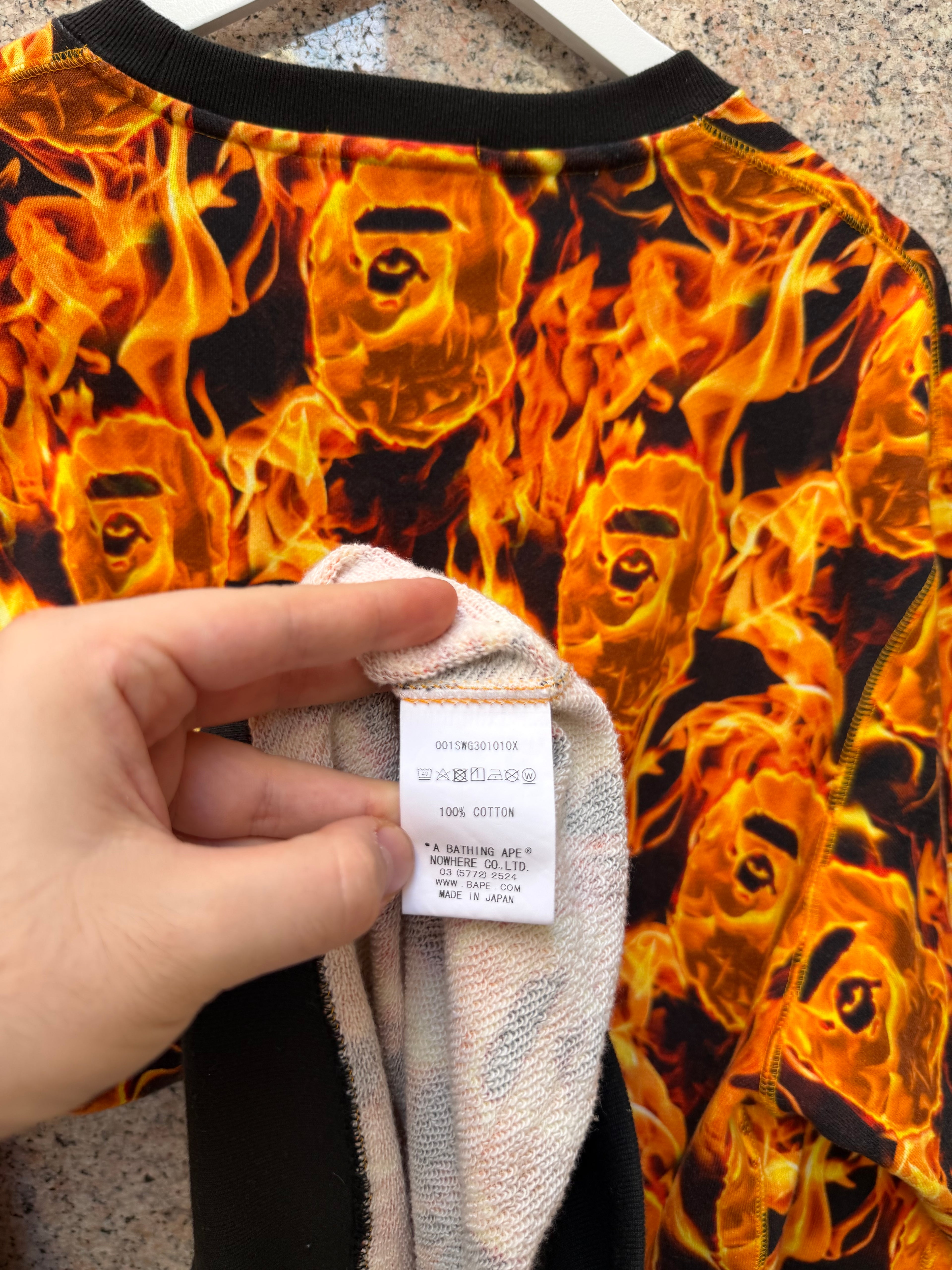 A Bathing Ape Bape Flame Wide Crewneck - XL (USED)