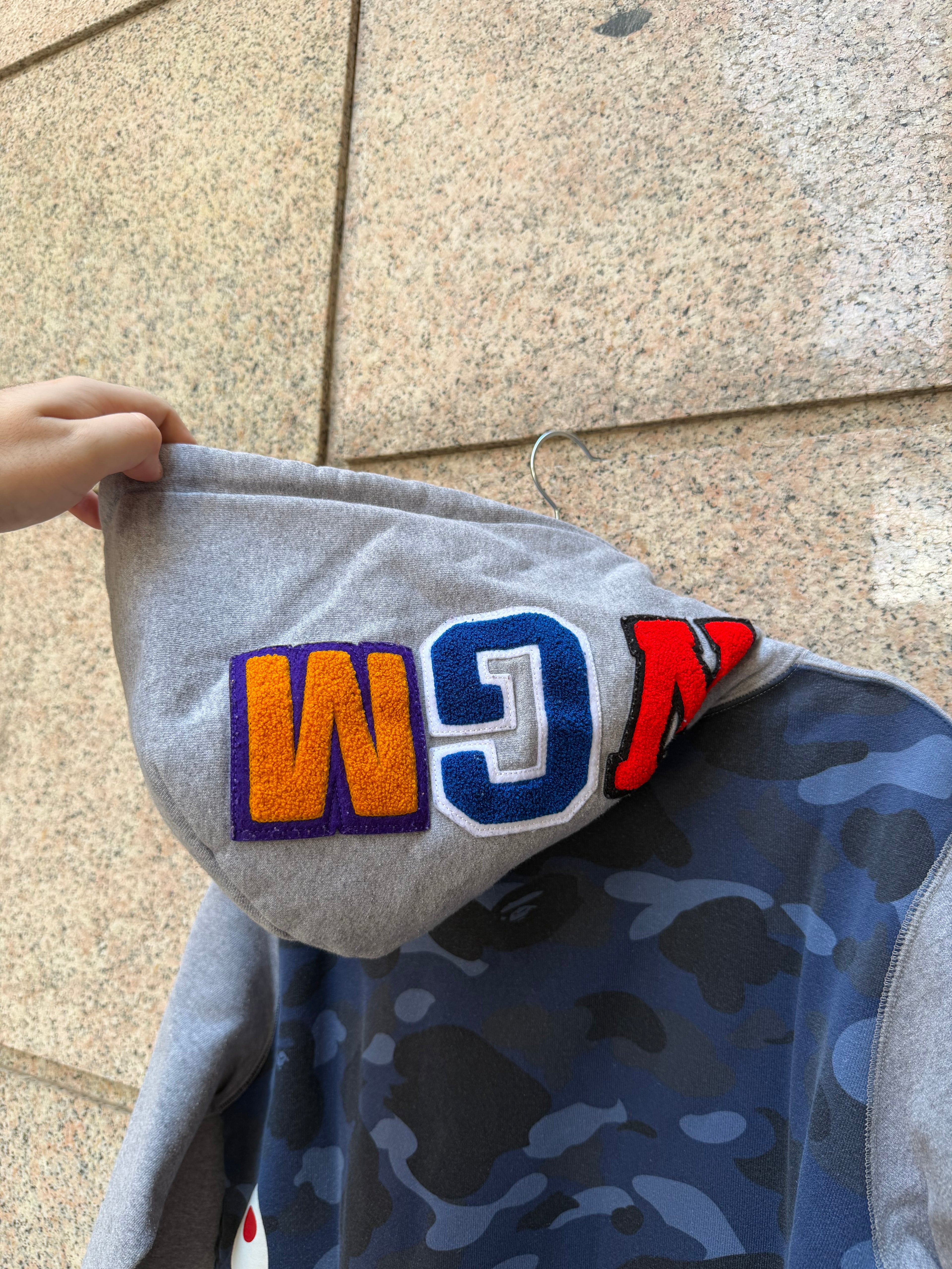 A Bathing Ape Bape Camo Hoodie Blue Grey Shark - M (USED)