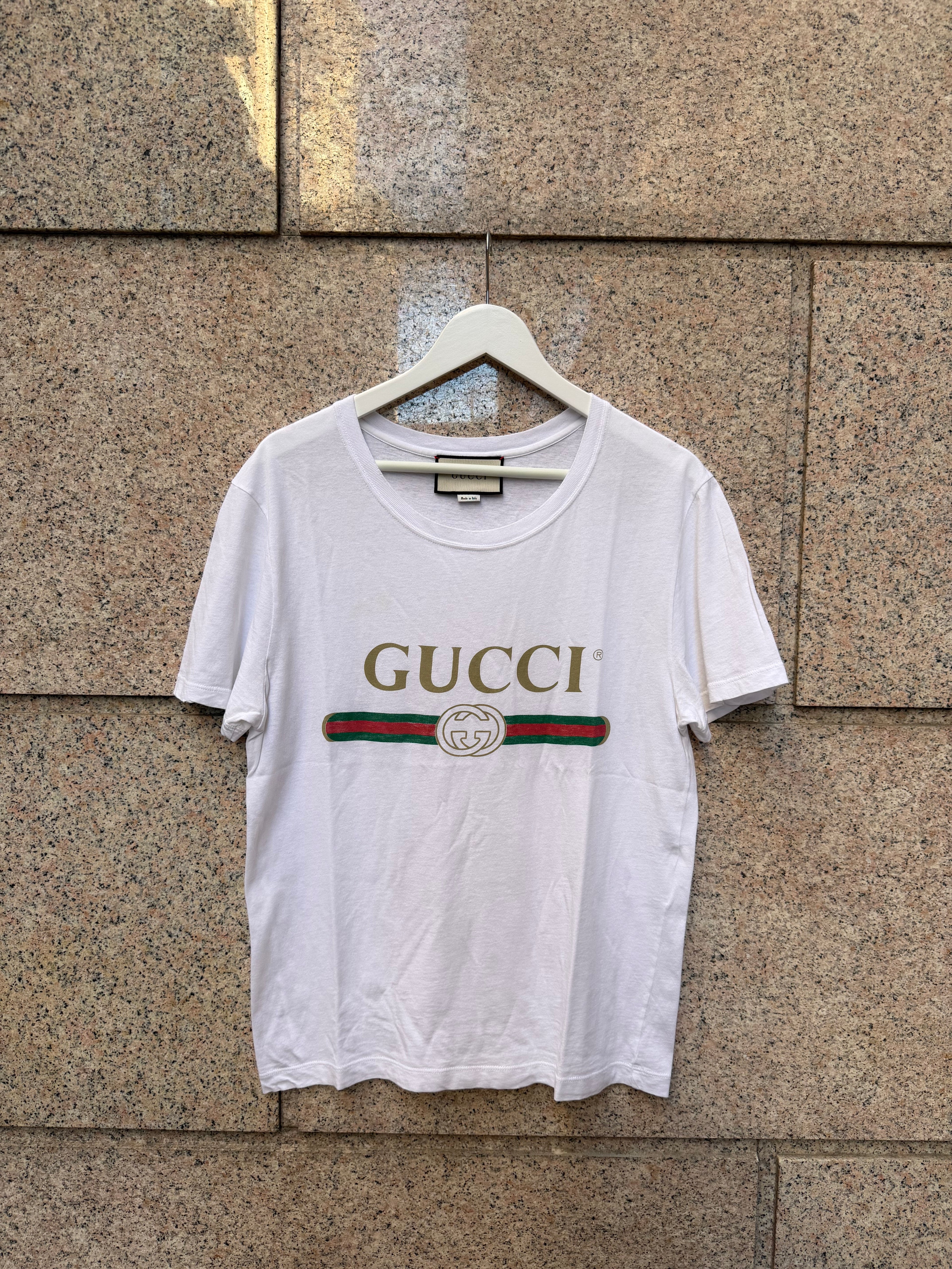 Gucci Tee Logo Washed Print White - XS (USED)