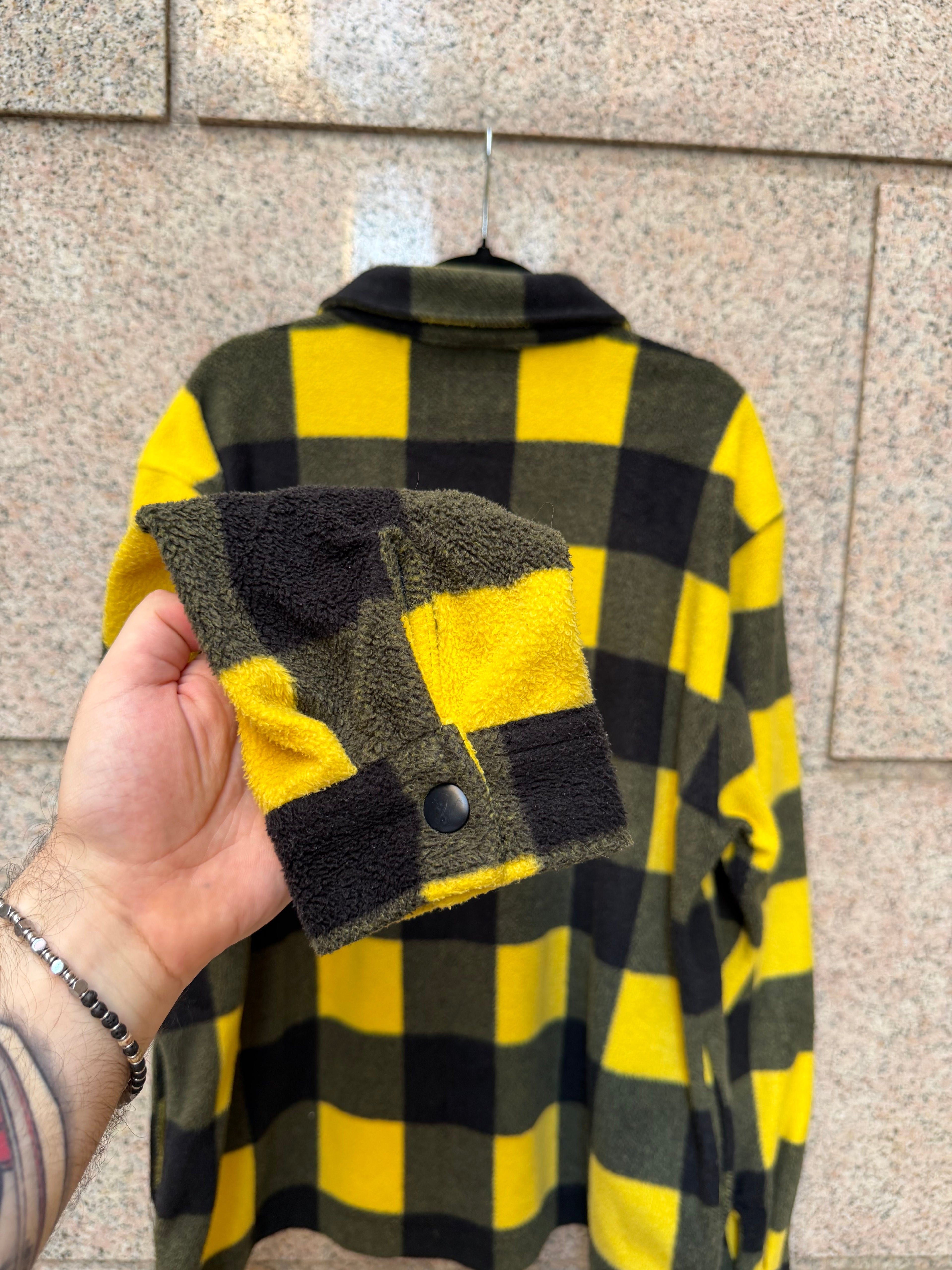 Stussy Jacket Pile Zip Yellow Check Green- L (USED)