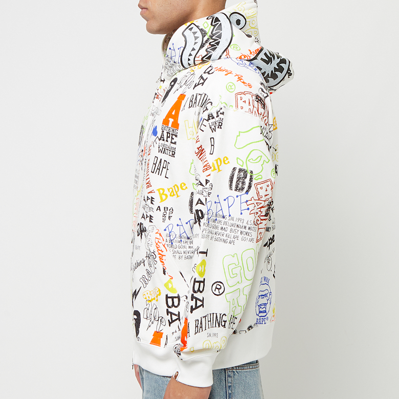 A Bathing Ape BAPE Shark Zip Hoodie Hand Draw White
