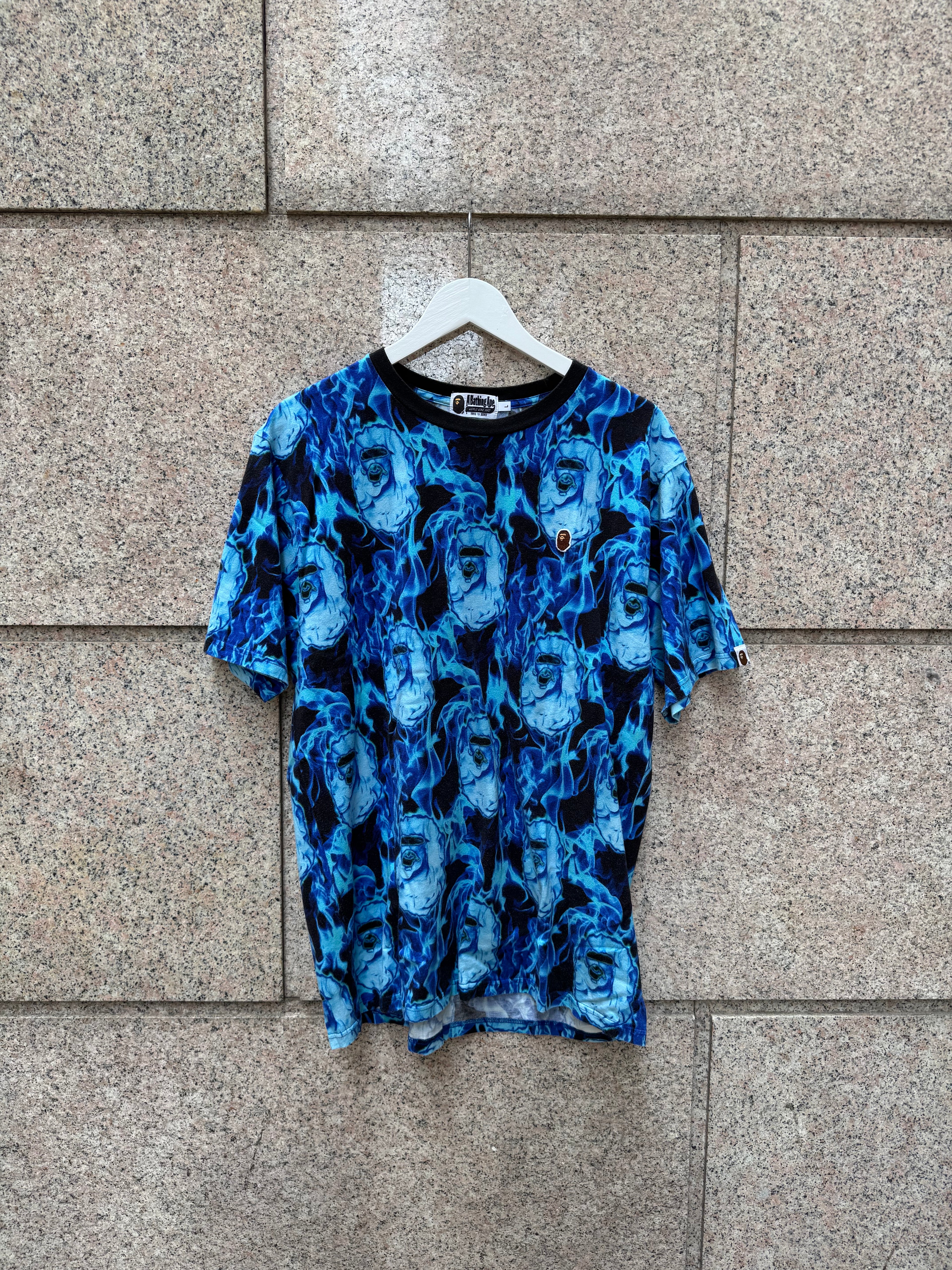A Bathing Ape Bape Tee Blue Flame - L (USED)