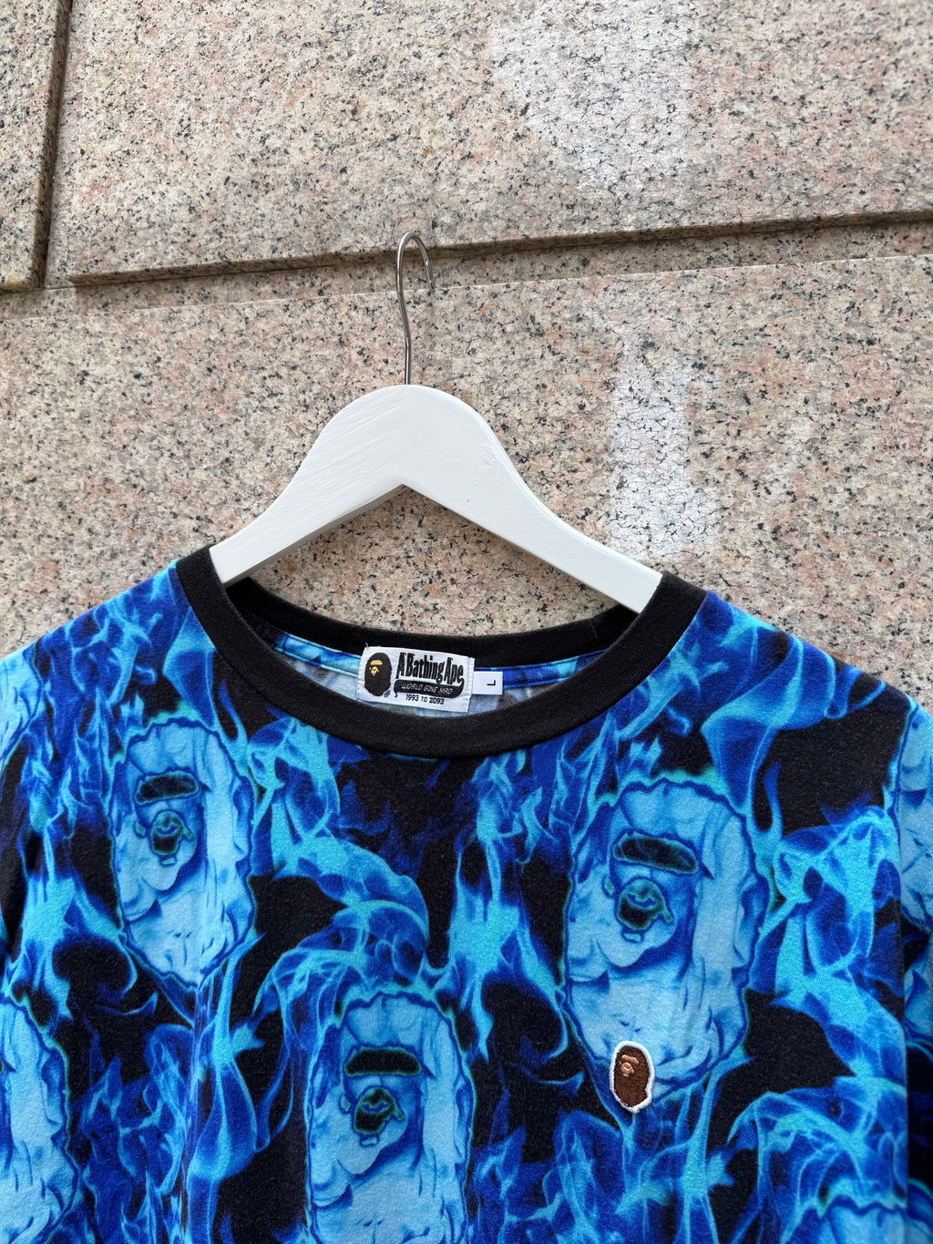A Bathing Ape Bape Tee Blue Flame - L (USED)