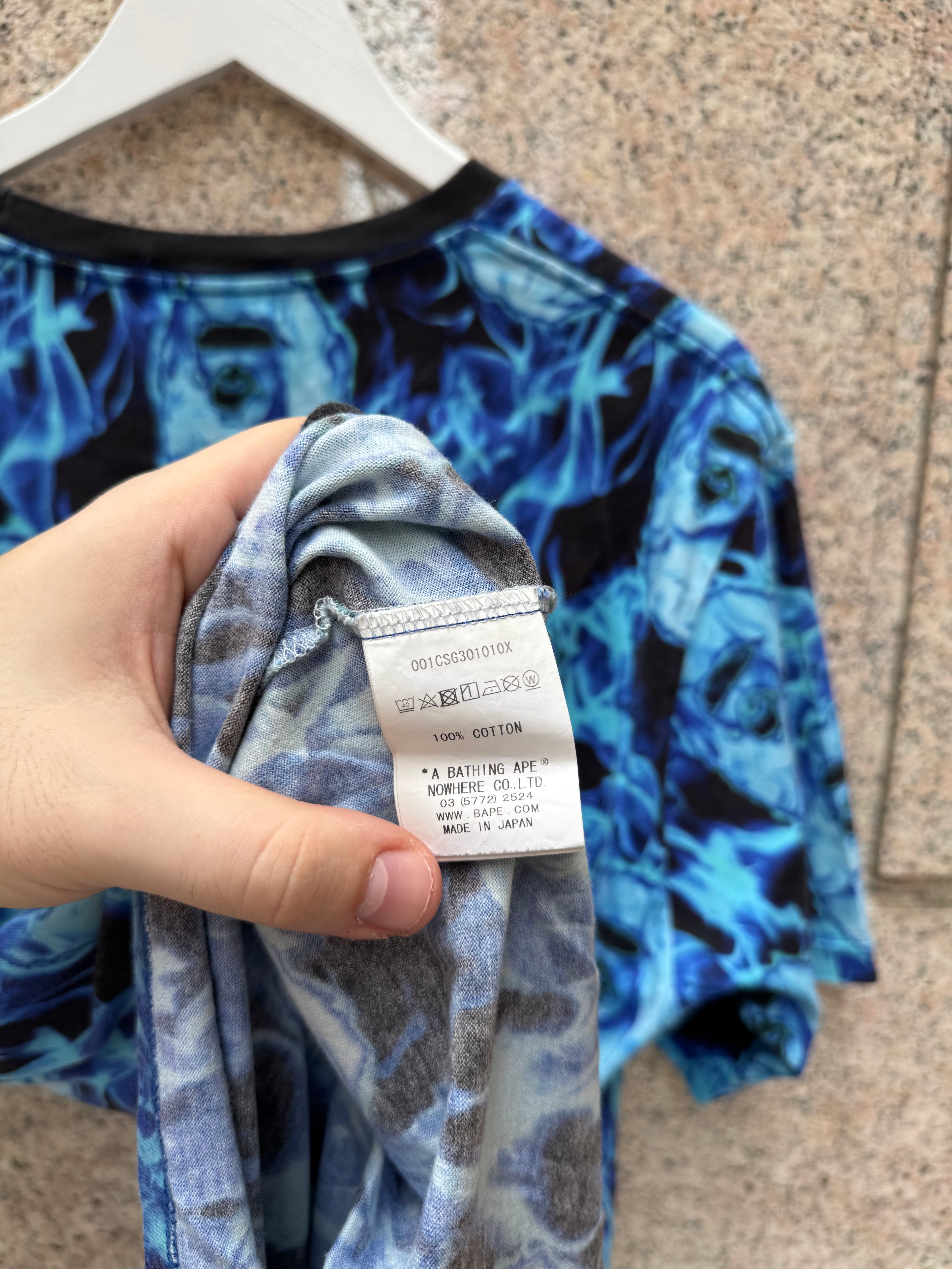 A Bathing Ape Bape Tee Blue Flame - L (USED)