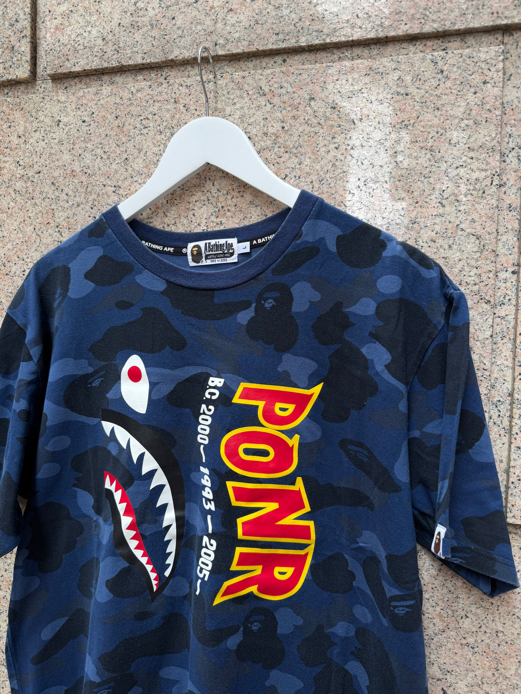 A Bathing Ape Bape Ponr Camo T-Shirt Blue - L (USED)