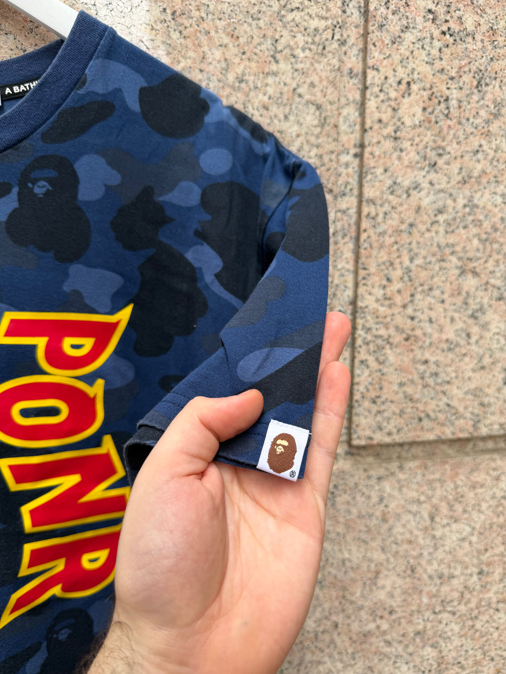 A Bathing Ape Bape Ponr Camo T-Shirt Blue - L (USED)