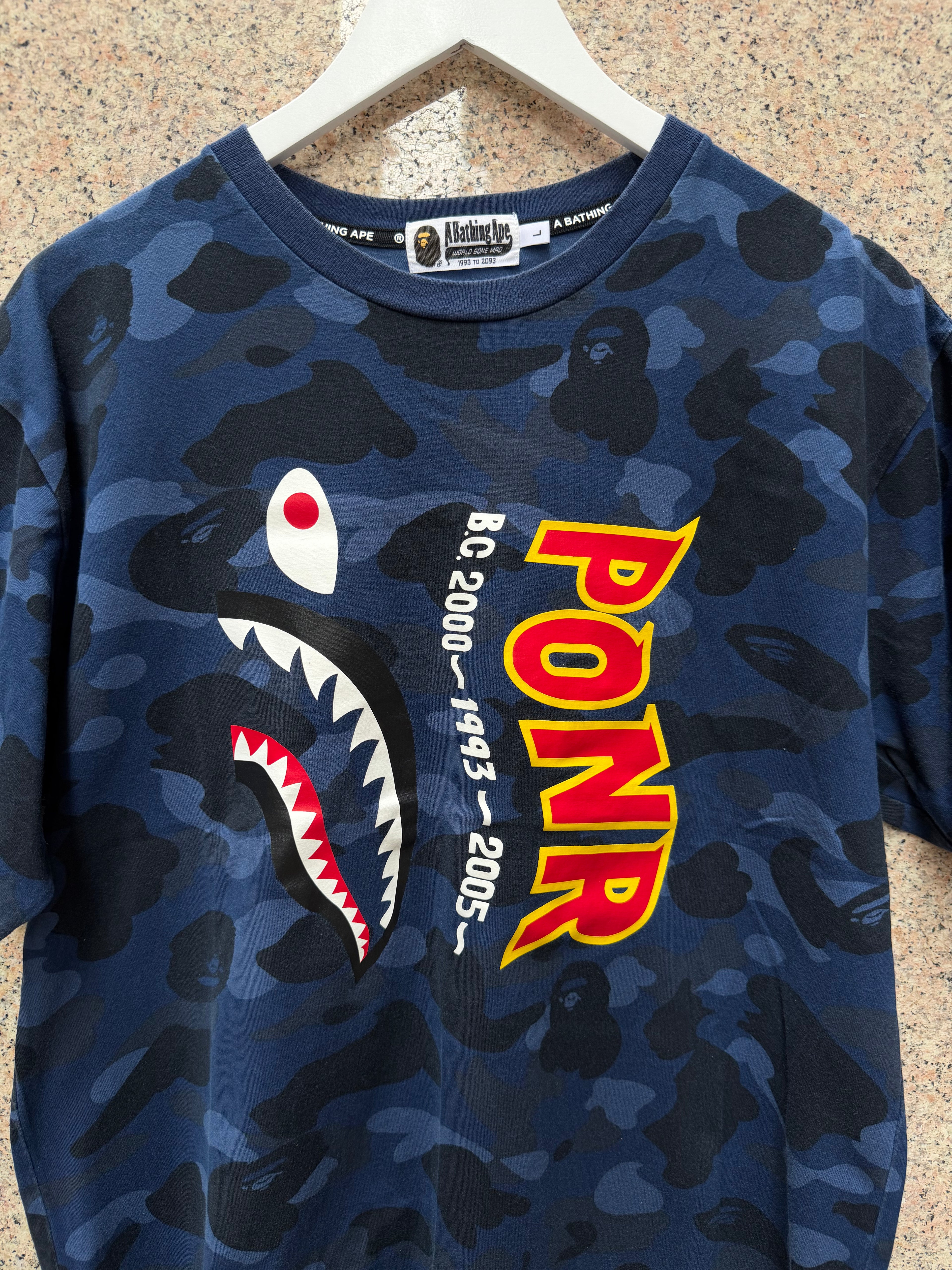 A Bathing Ape Bape Ponr Camo T-Shirt Blue - L (USED)