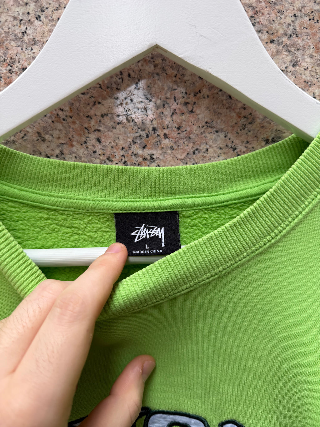 Stussy Green Crewneck Big Logo - L (USED)