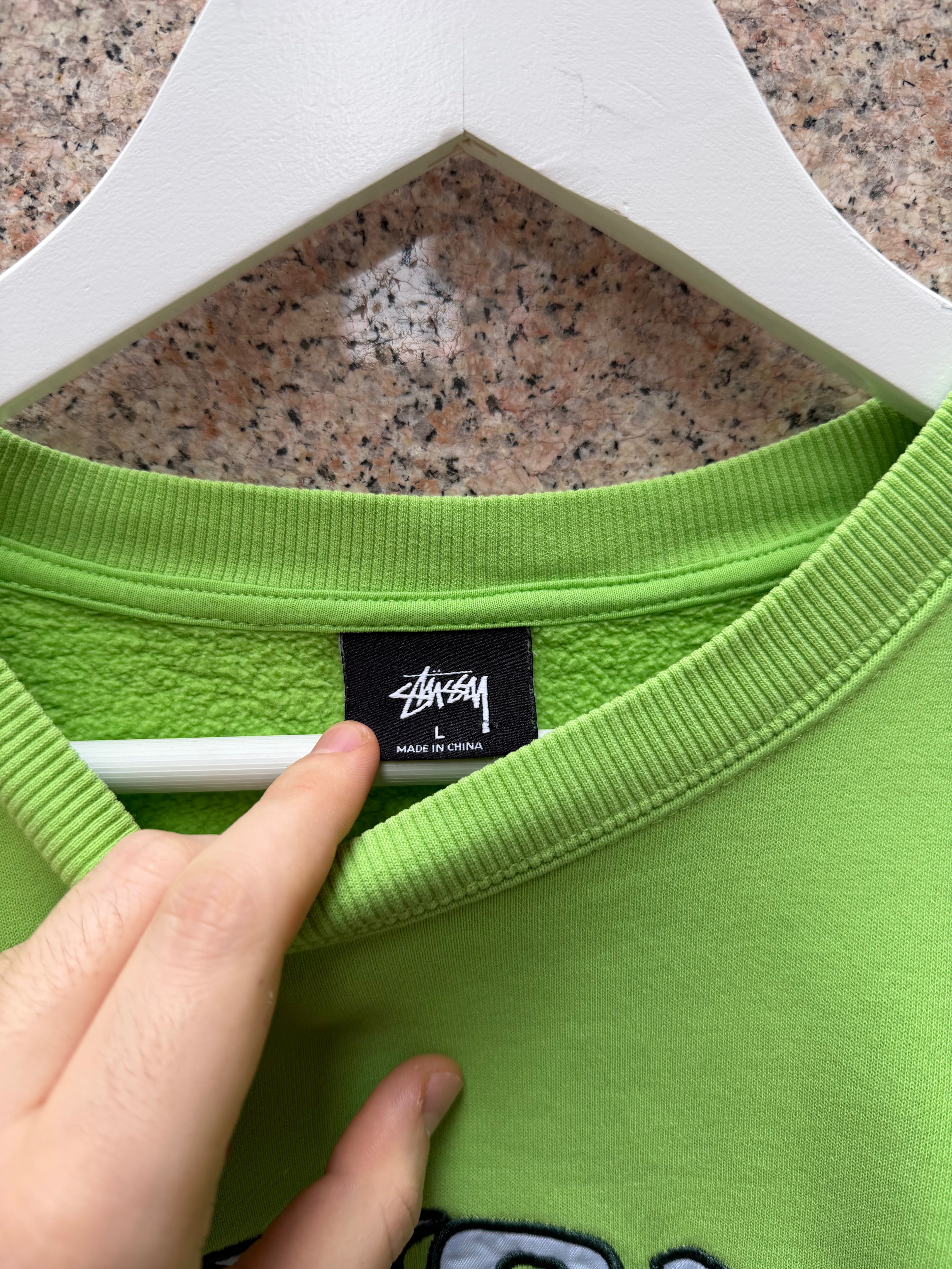 Stussy Green Crewneck Big Logo - L (USED)
