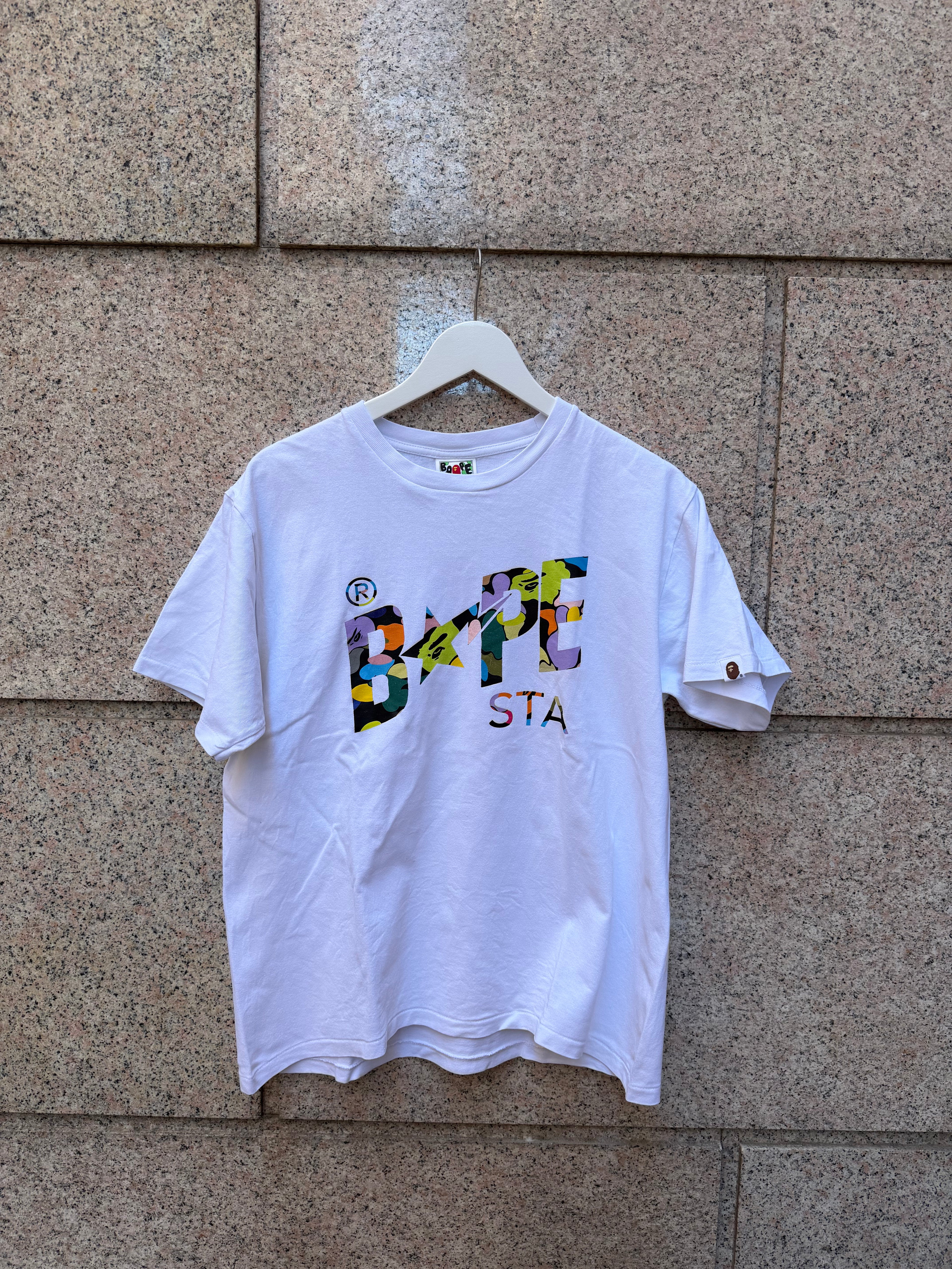 A Bathing Ape Bape Star Logo Multi White T-Shirt L (USED)