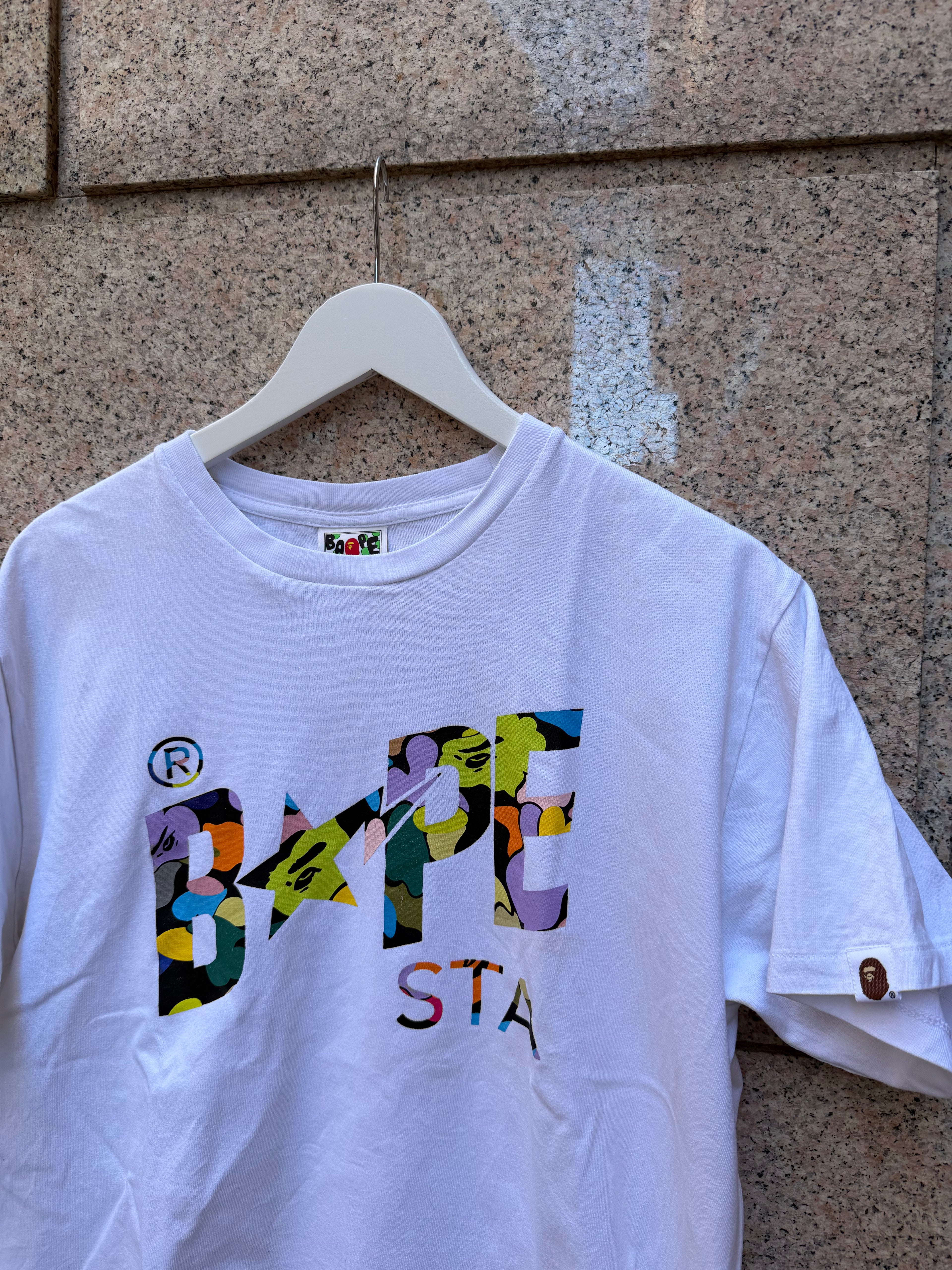 A Bathing Ape Bape Star Logo Multi White T-Shirt L (USED)