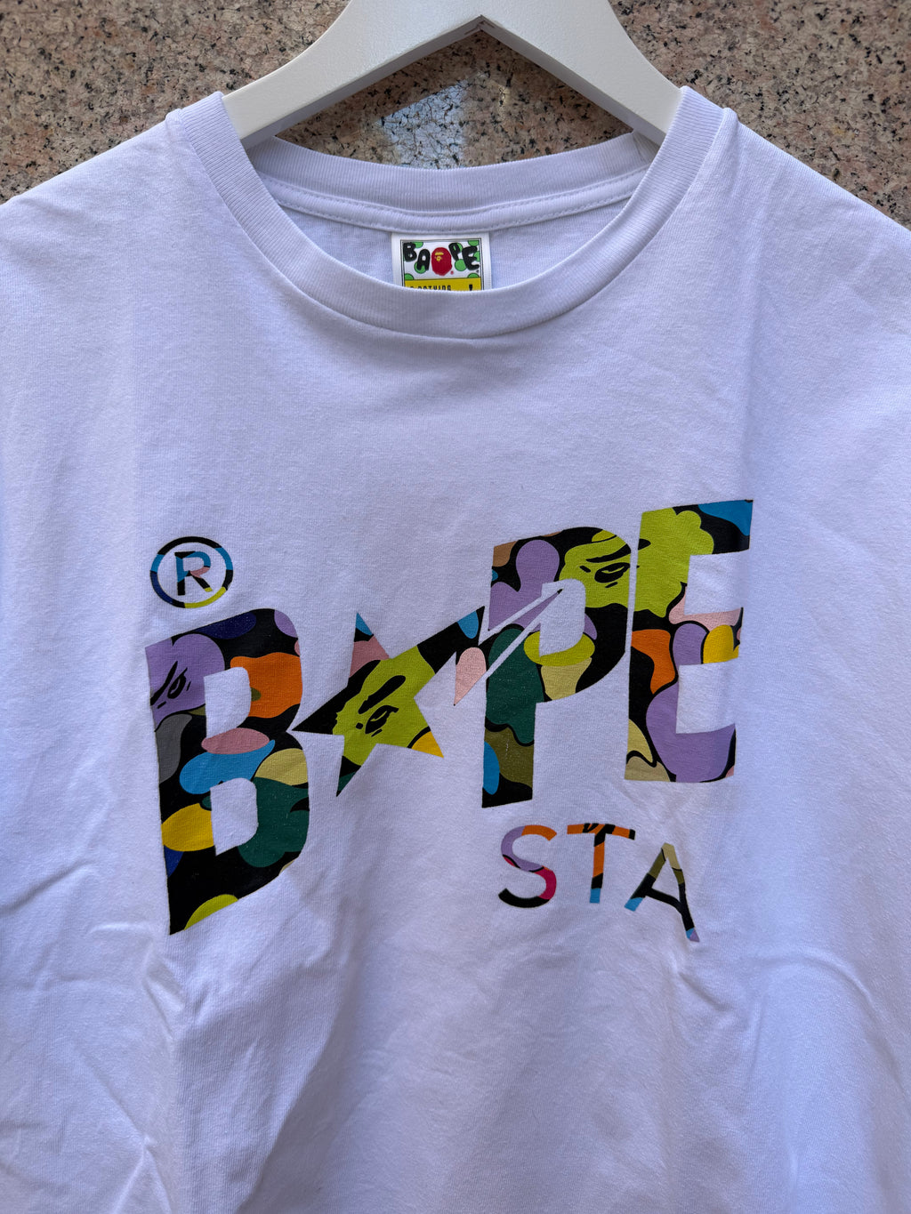 A Bathing Ape Bape Star Logo Multi White T-Shirt L (USED)