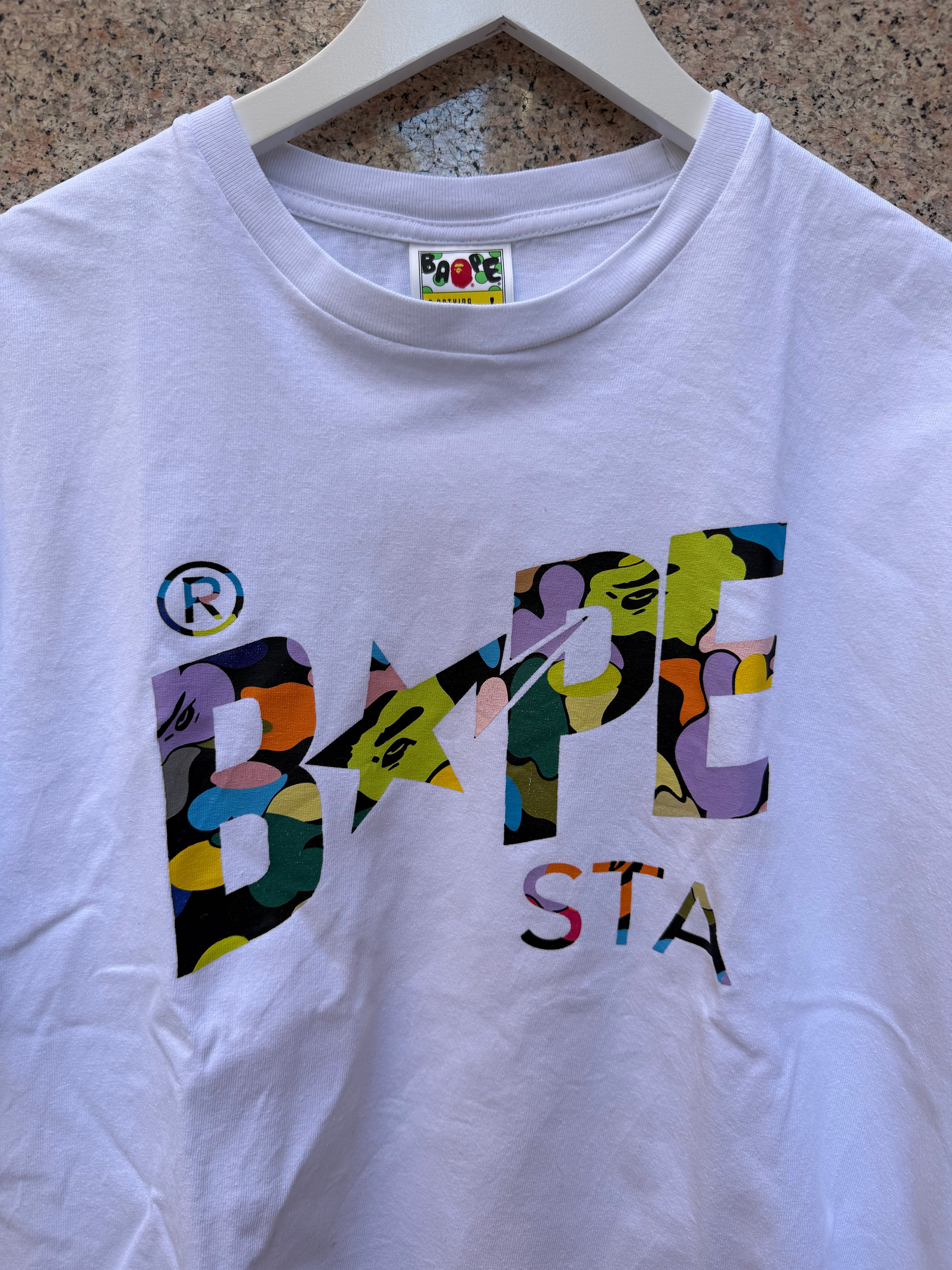 A Bathing Ape Bape Star Logo Multi White T-Shirt L (USED)