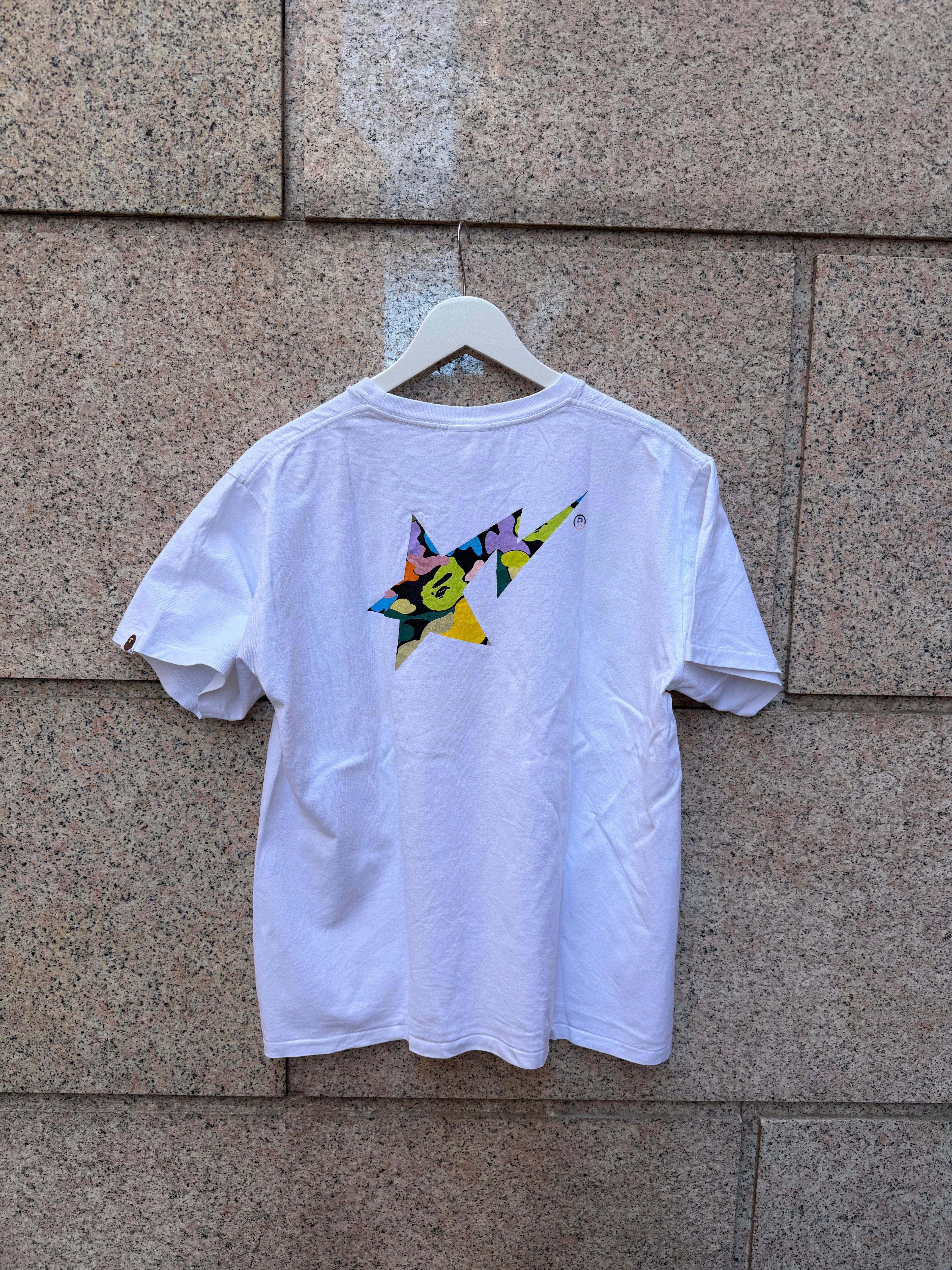 A Bathing Ape Bape Star Logo Multi White T-Shirt L (USED)