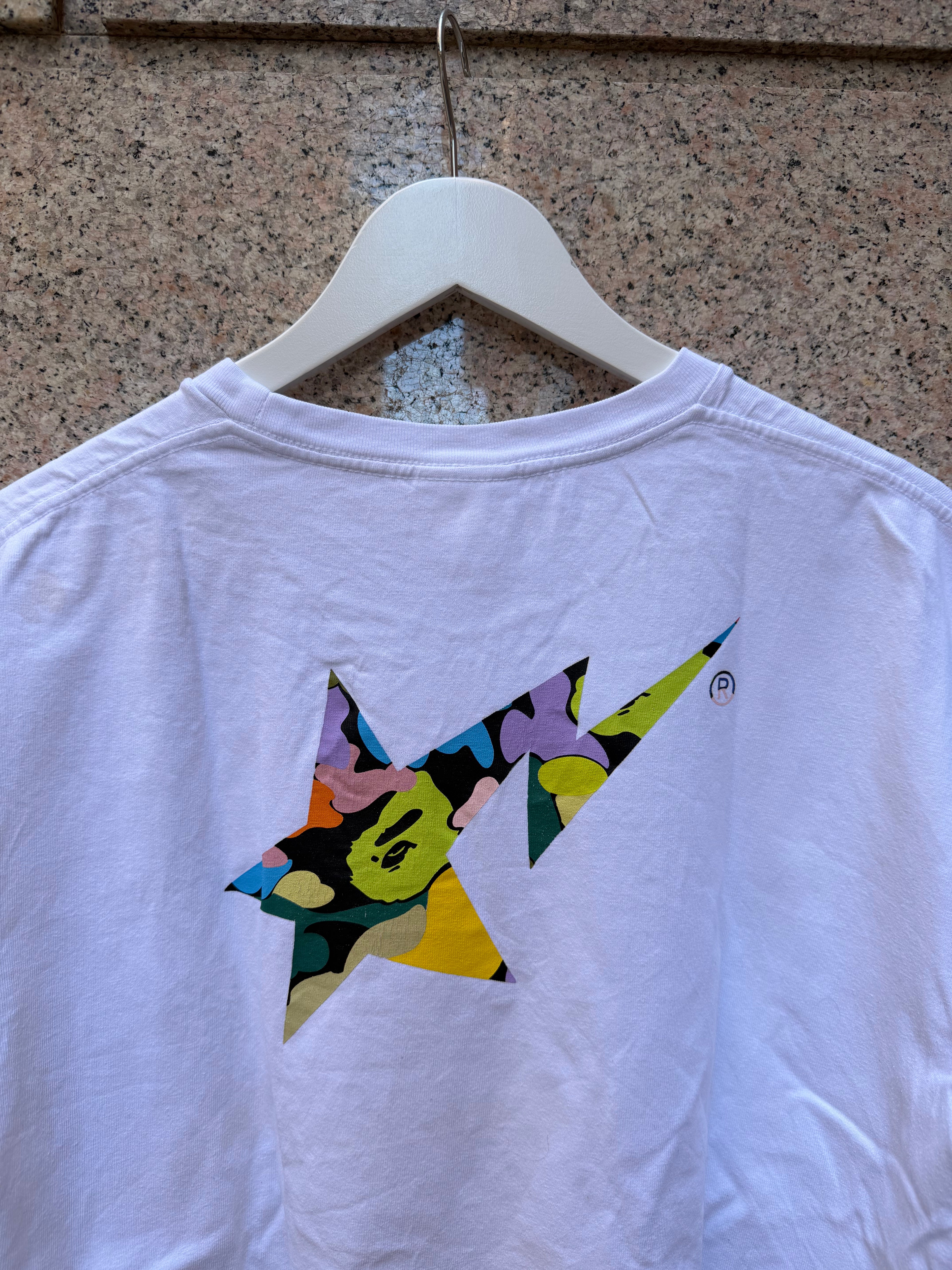 A Bathing Ape Bape Star Logo Multi White T-Shirt L (USED)
