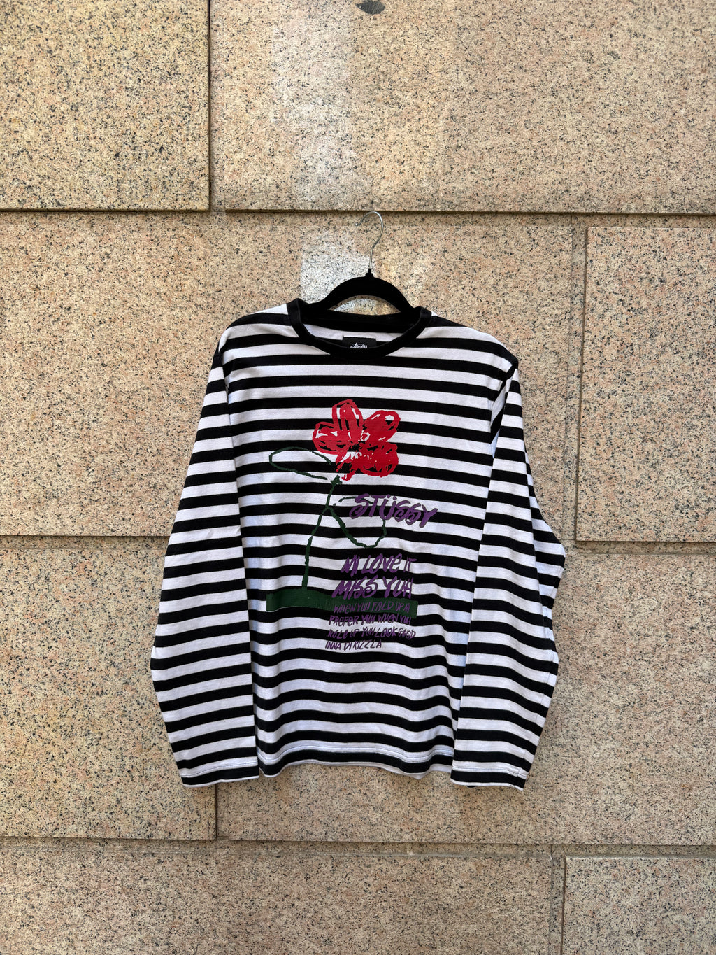 Stussy Flower Stripe Longsleeve Bw - S (USED)
