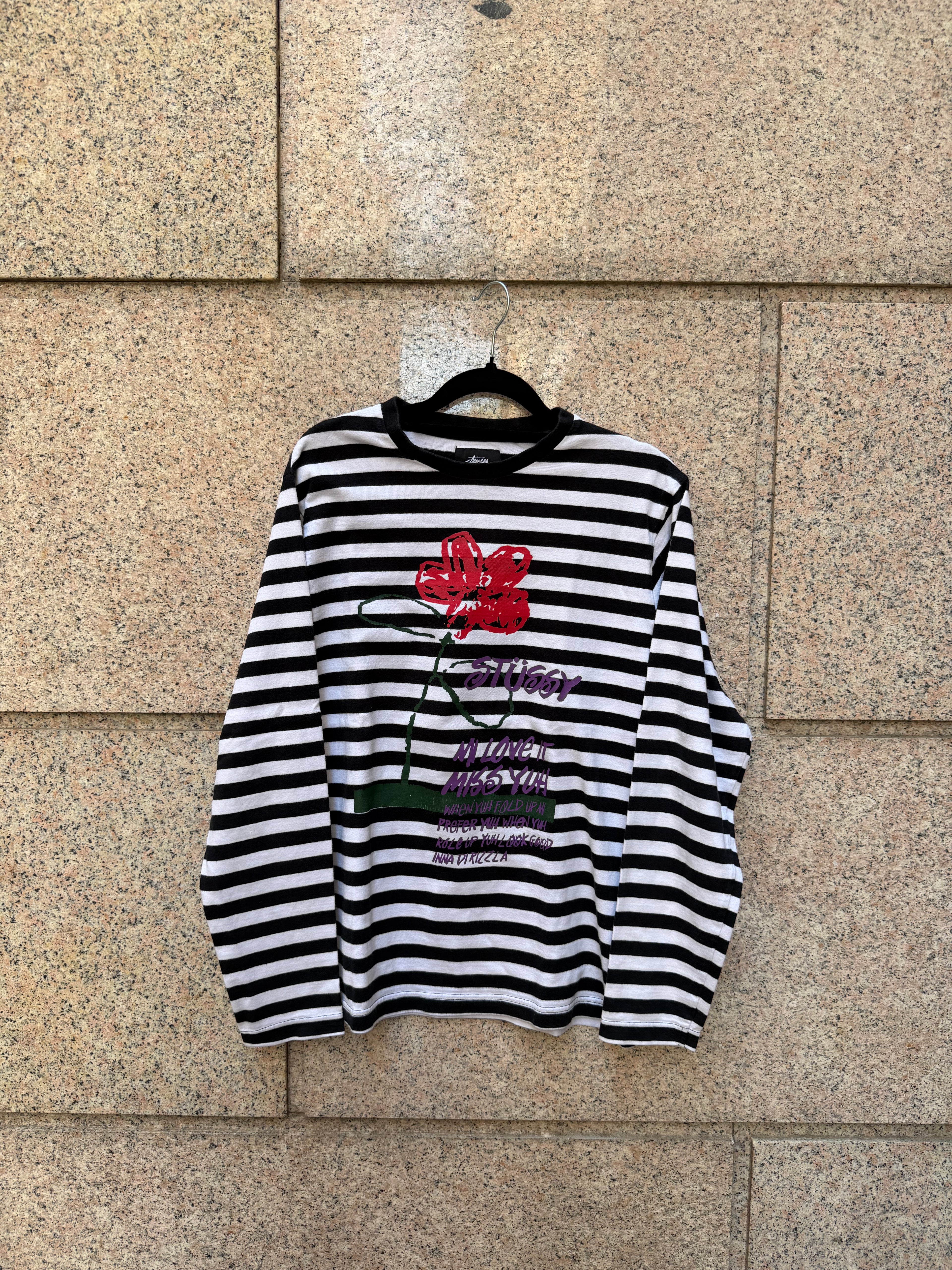 Stussy Flower Stripe Longsleeve Bw - S (USED)