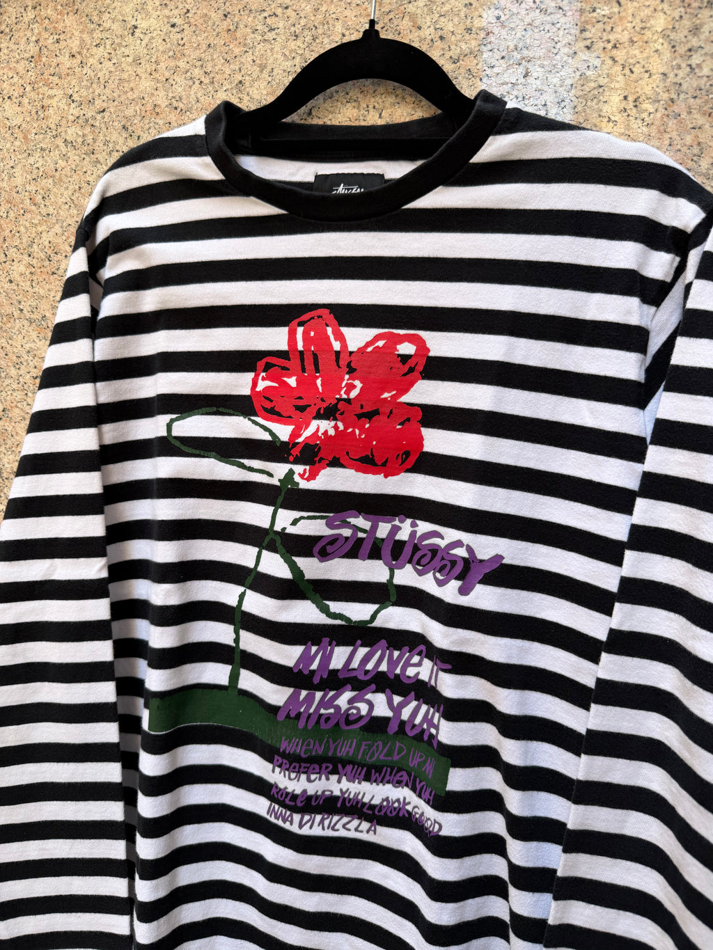 Stussy Flower Stripe Longsleeve Bw - S (USED)
