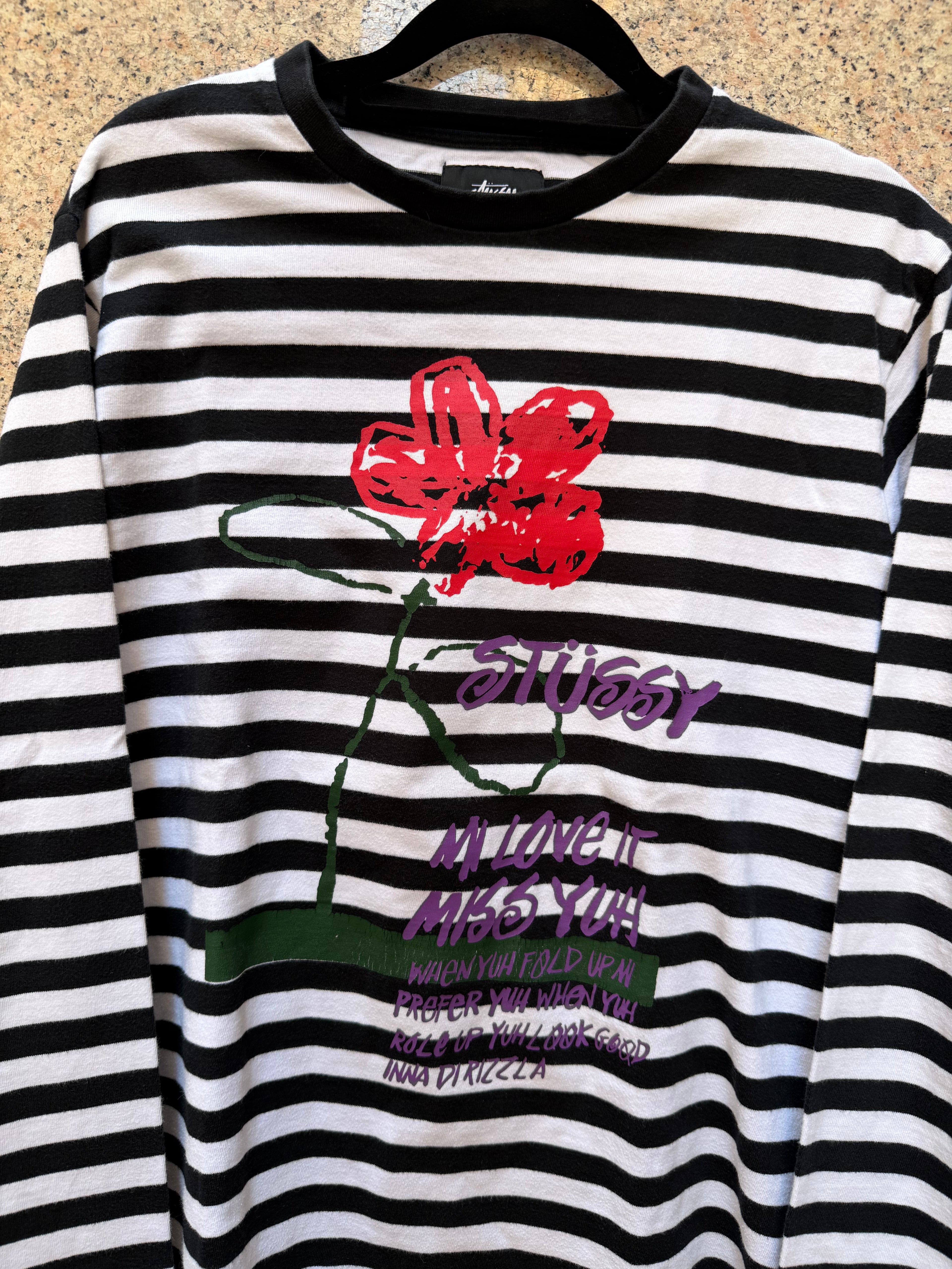 Stussy Flower Stripe Longsleeve Bw - S (USED)