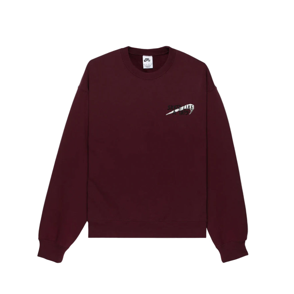 Nike SB Skate Like A Girl Fleece Crew Pullover Burgundy