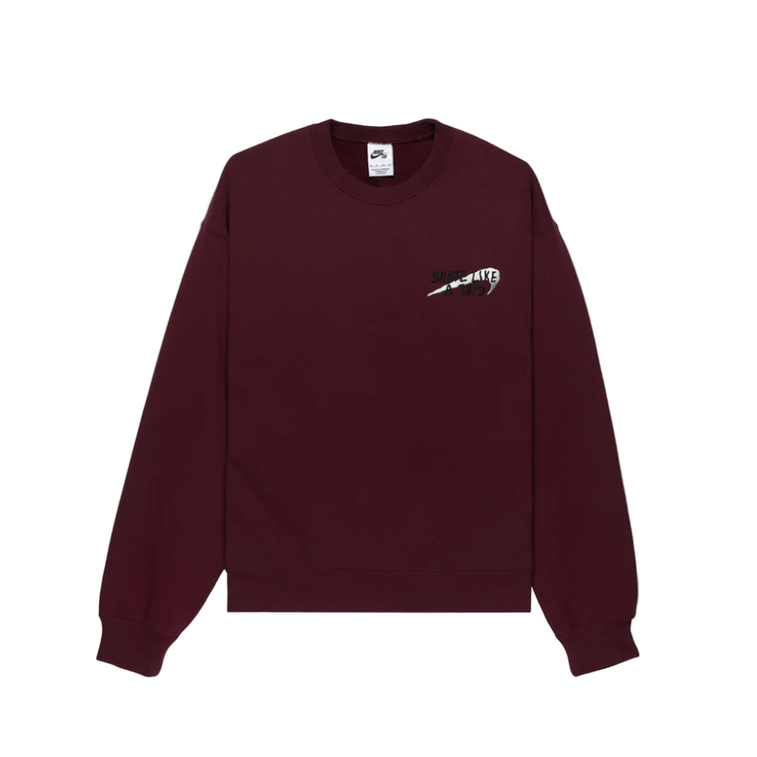 Nike SB Skate Like A Girl Fleece Crew Pullover Burgundy