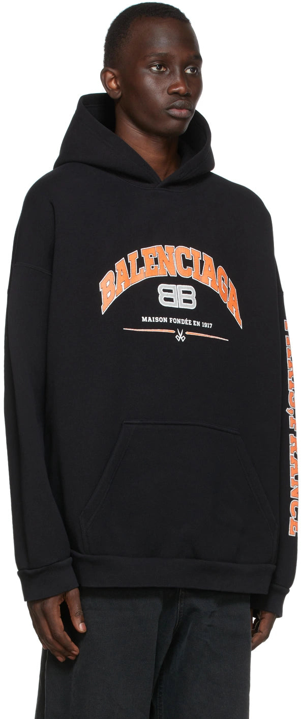 BALENCIAGA Logo-print Jersey Hoodie In Black Orange White