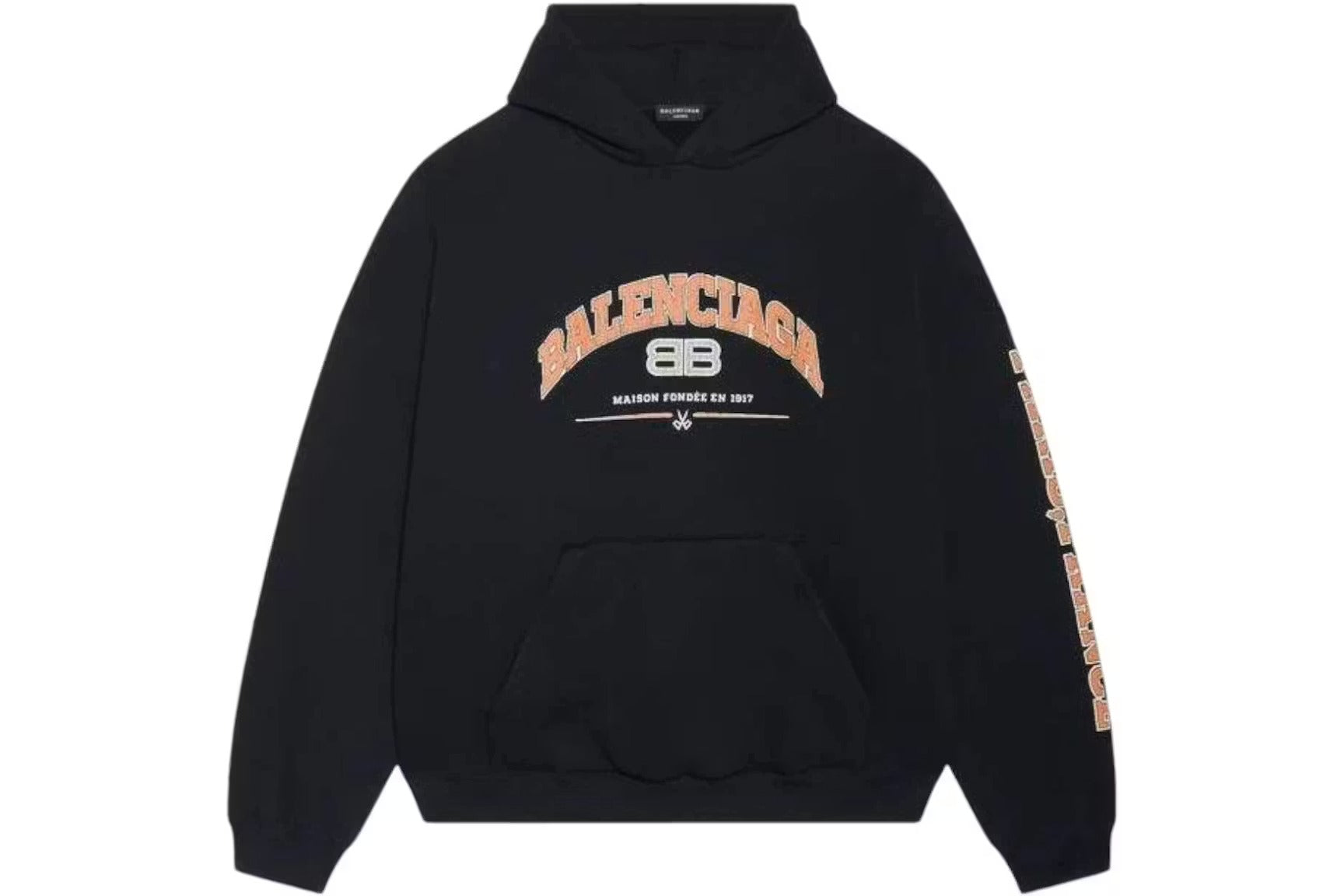 BALENCIAGA Logo-print Jersey Hoodie In Black Orange White