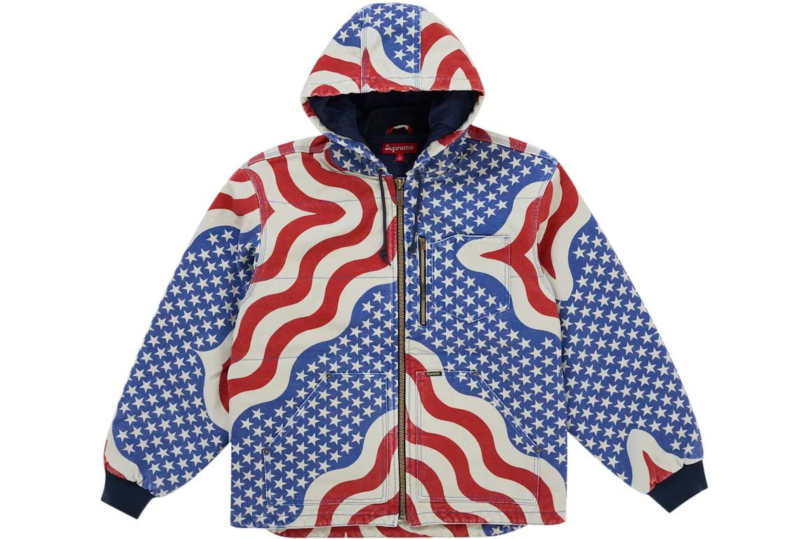 Supreme Flag Quilted Hooded Work Jacket Multicolor